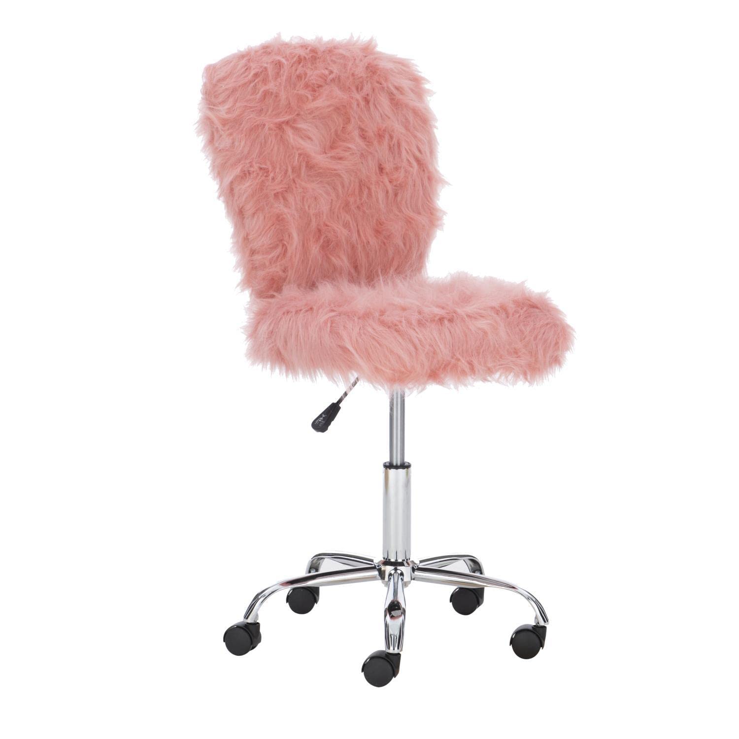 Linon Faux Flokati Armless Office Chair in Blush Pink - Modern Comfort for Home Office, Study & Workspace - Soft Velvet Accent Chair for Work & Relaxation