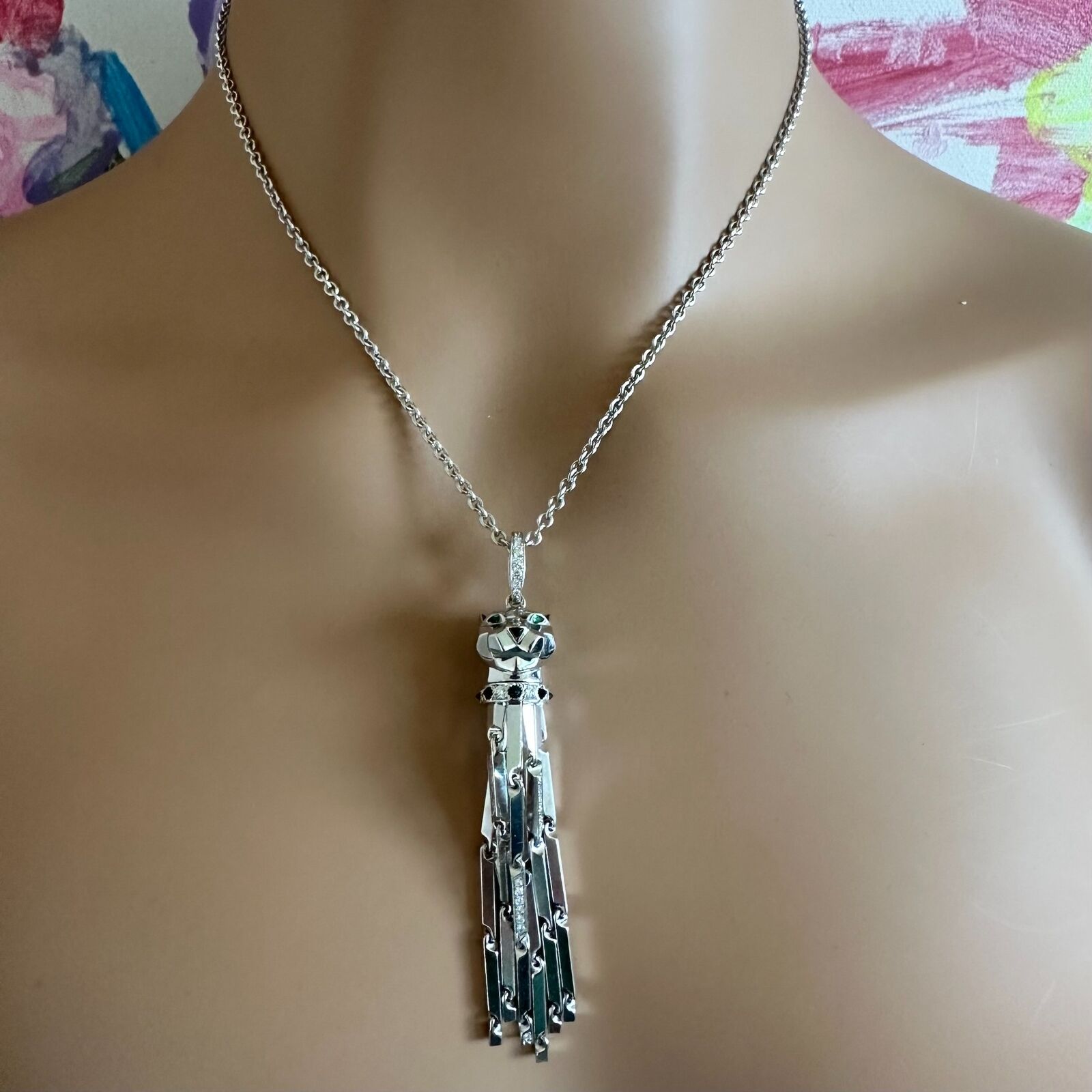 Cartier Panthere 18K White Gold Diamond, Emerald & Onyx Pendant Necklace - Luxury Jewelry for Women, Elegant Gift for Special Occasions