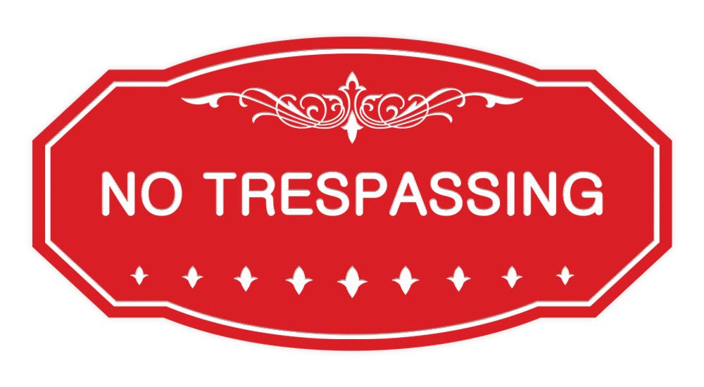 ByLITA Victorian No Trespassing Sign - Large Rustic Metal Warning Sign for Home Security, Farm, Ranch & Property Protection (Red)