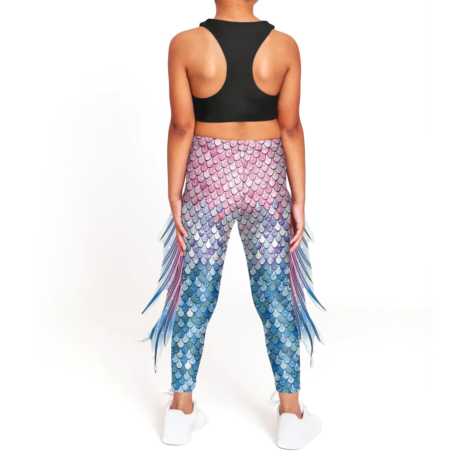 Mermaid Leggings for Girls - Fish Scale Print Yoga Pants, Halloween Costume & Mermaid Birthday Outfit - Comfortable Stretchy Tights for Dance, Cosplay & Dress Up
