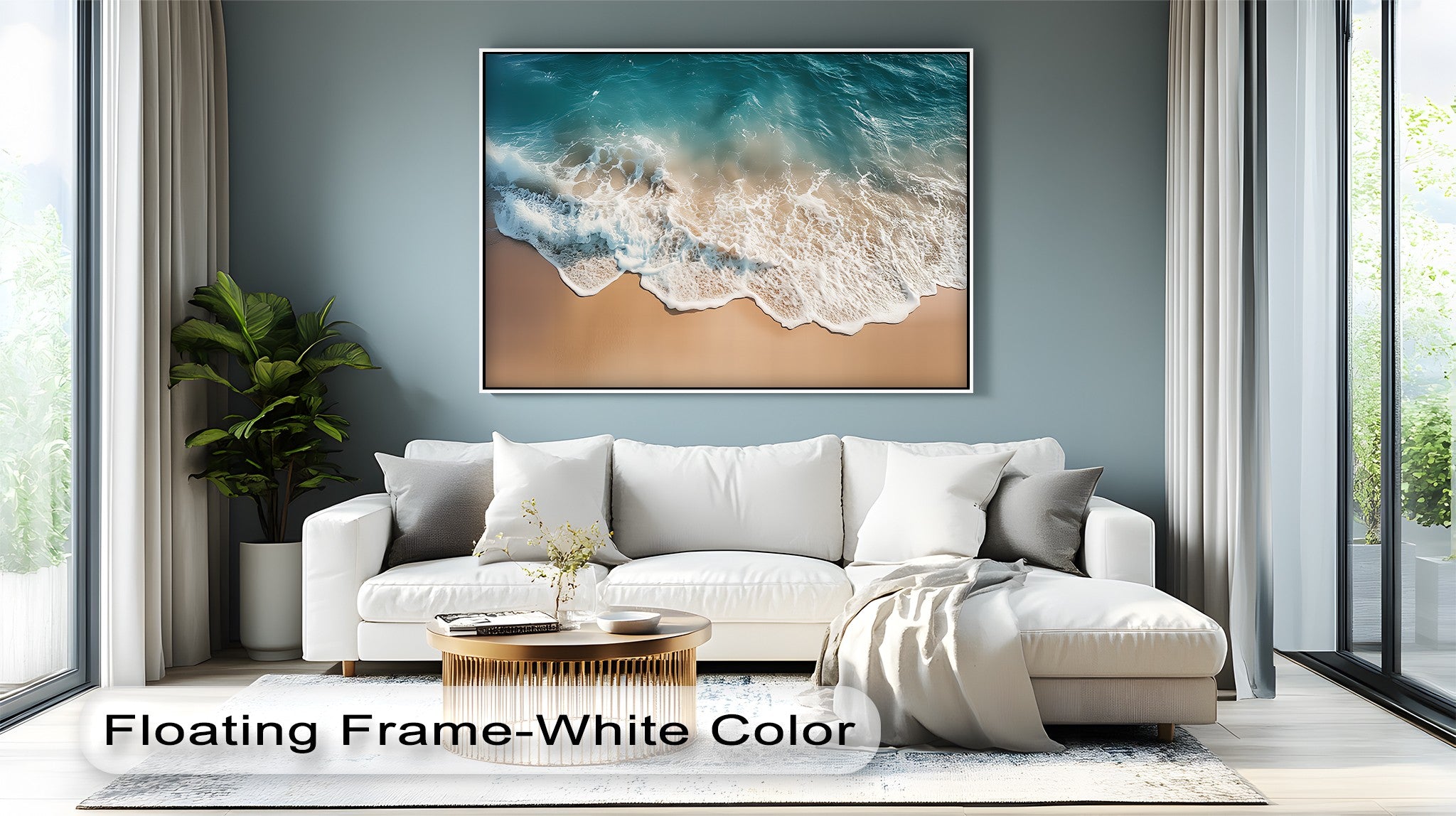 Stunning Aqua Blue Waves on Sandy Shore Canvas Wall Art - Coastal Beach Decor for Living Room, Bedroom & Office
