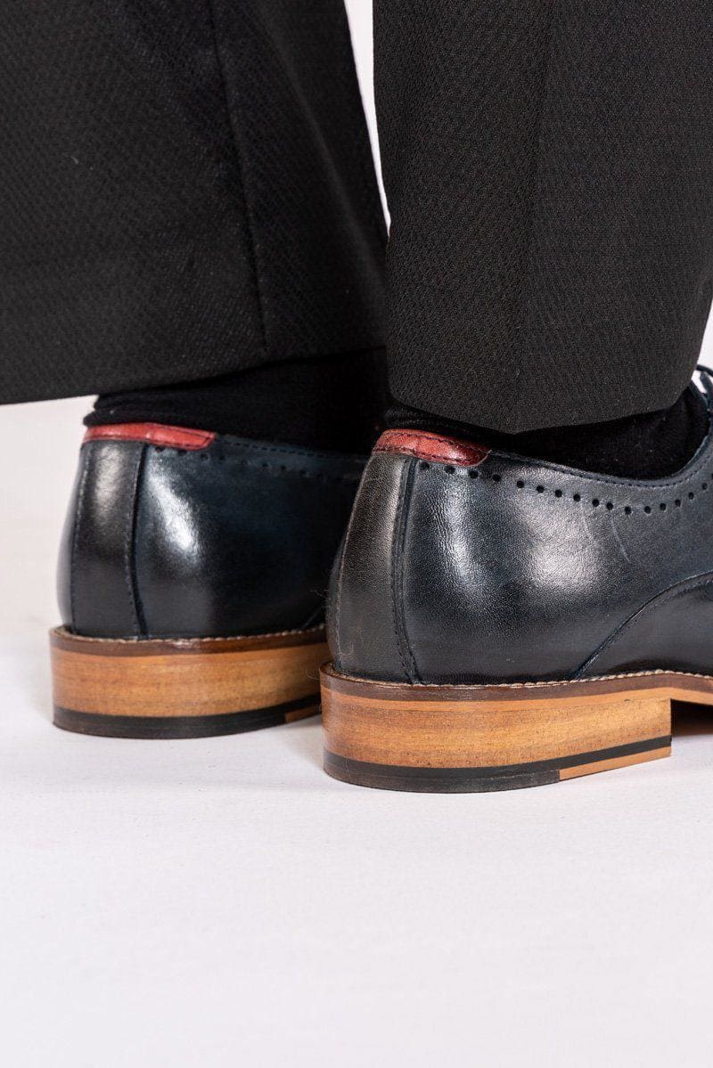 Marc Darcy Carson Navy Wingtip Oxford Brogue Shoes for Men - Classic Formal & Business Dress Shoes - Perfect for Weddings, Office & Special Occasions