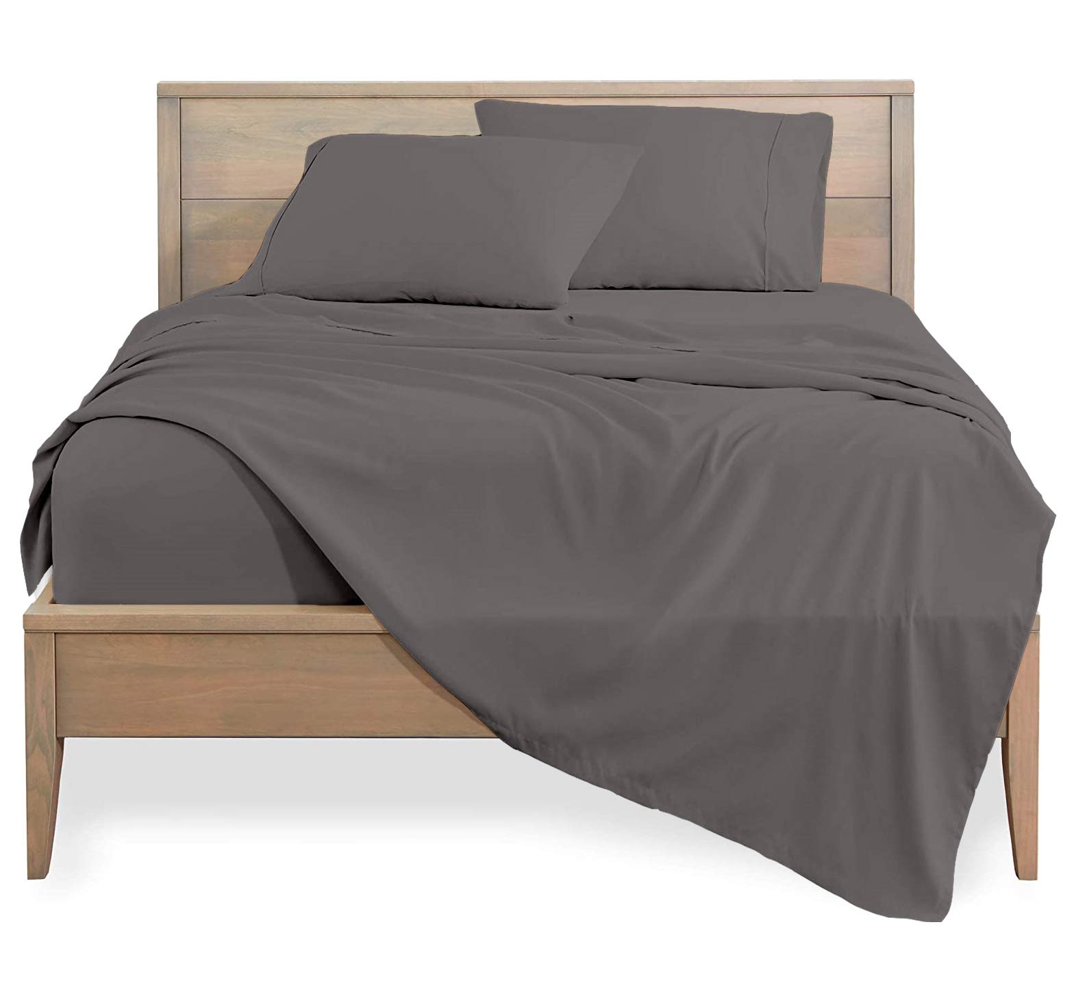 1000 Thread Count Luxury Queen Sheet Set - 4 Piece Hotel Quality Bedding with Pillowcases - Soft Breathable Deep Pocket Fits 10 Inch Mattress - Dark Grey Solid for Ultimate Comfort & Relaxation