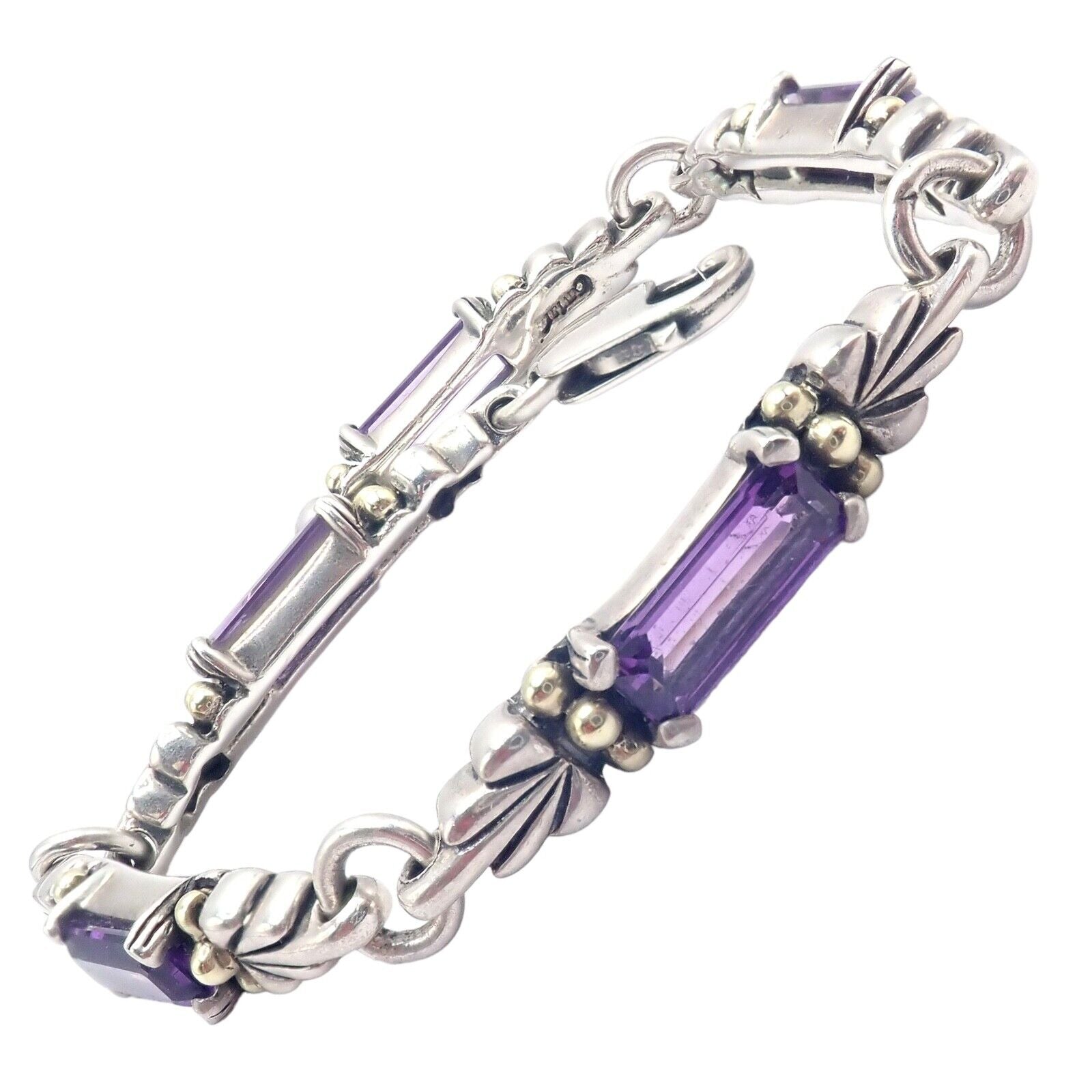 Authentic 18K Yellow Gold & Silver Amethyst Bracelet with Lagos Caviar - Elegant Jewelry for Women, Perfect for Parties, Weddings & Special Occasions