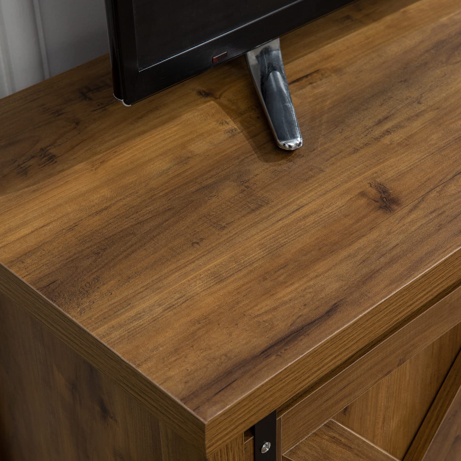 Modern Farmhouse TV Stand with Sliding Barn Doors - 65 Inch Rustic Media Console with 2-Tier Storage Cabinets - Entertainment Center for Living Room & Bedroom - Perfect for Farmhouse Decor & Cozy Home Theater Setup (Brown)