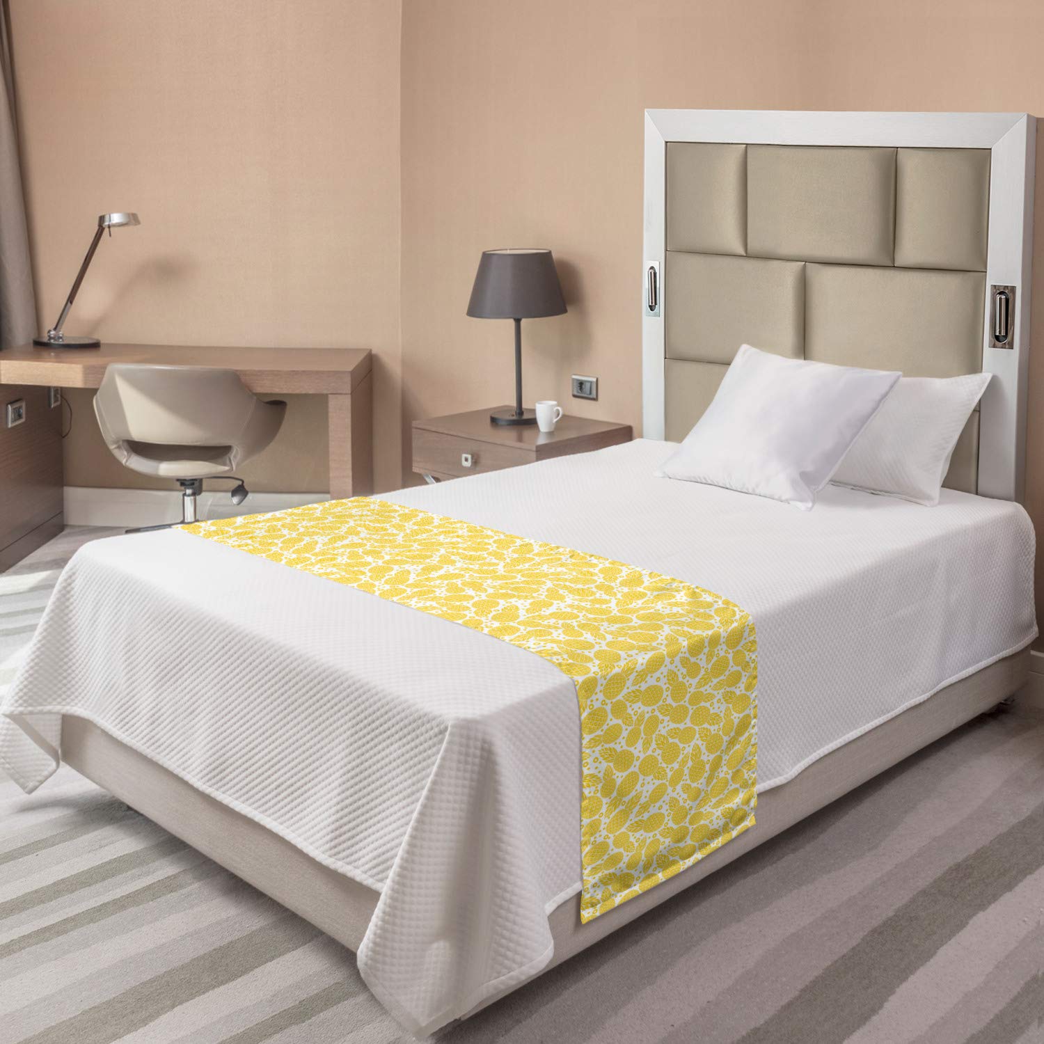 Ambesonne Yellow Pineapple Bed Runner - Tropical Fruit Pattern for Hotels & Homes