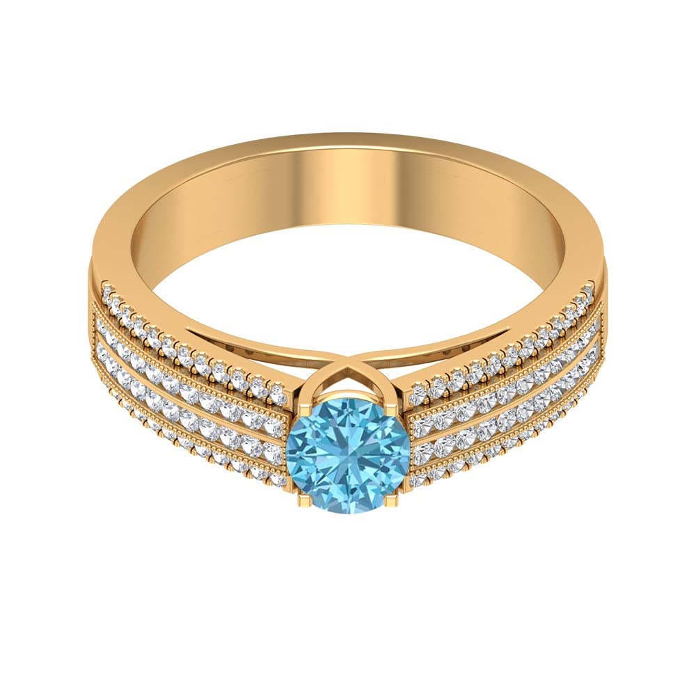 1.25 CT Aquamarine and Diamond Engagement Ring for Women - 14K Solid Gold with Side Stones - Perfect for Proposals, Anniversaries, and Special Occasions