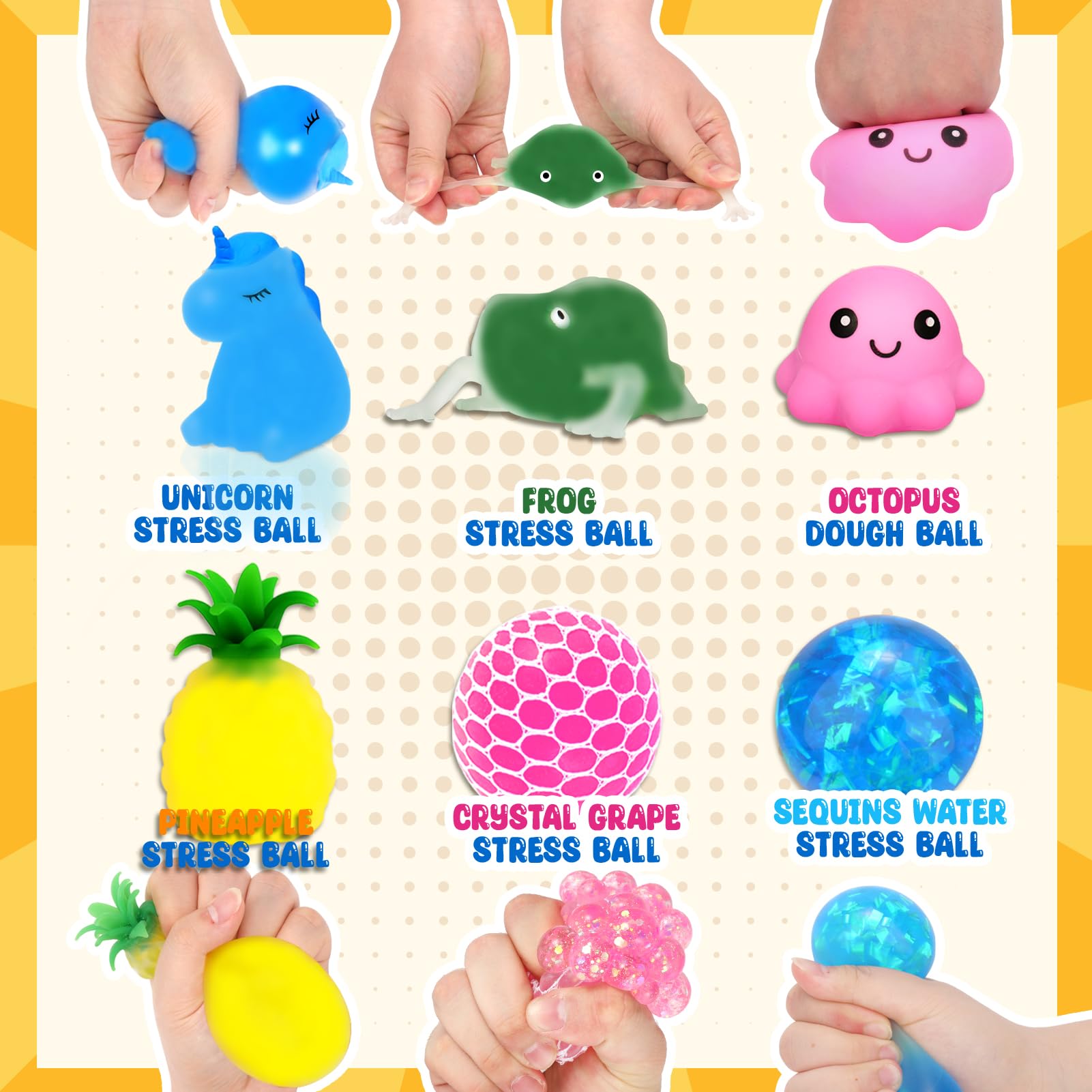 32 Pack Stress Relief Balls for Adults & Kids - Soft Squishy Fidget Toys for Autism, Anxiety, ADHD - Perfect for Easter Basket Stuffers, Classroom Prizes, Party Favors & Office Stress Relief (Use at Home, School or Work)