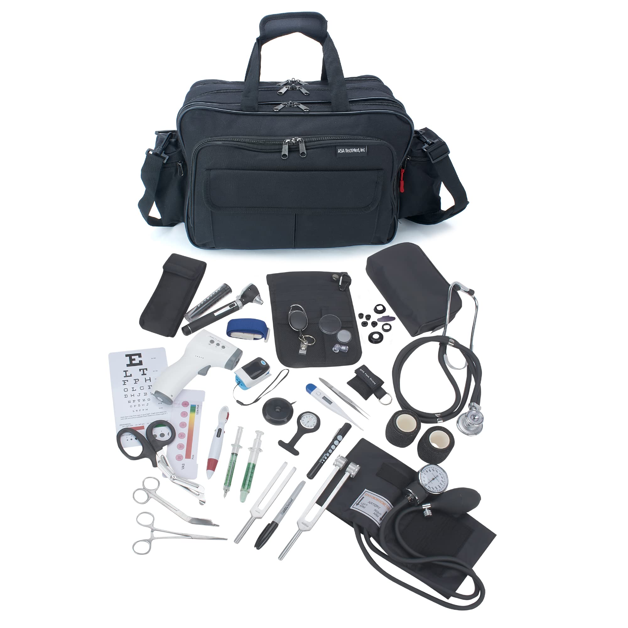 ASA TECHMED Professional Nurse Travel Bag - Medical Clinical Bag with Multiple Pockets & Organizers for Home Visits, Healthcare, Hospice - Perfect Gift for Nursing Students & Physical Therapists (Black) - Ideal for Daily Commute, Hospital Shifts & Medical Equipment Storage