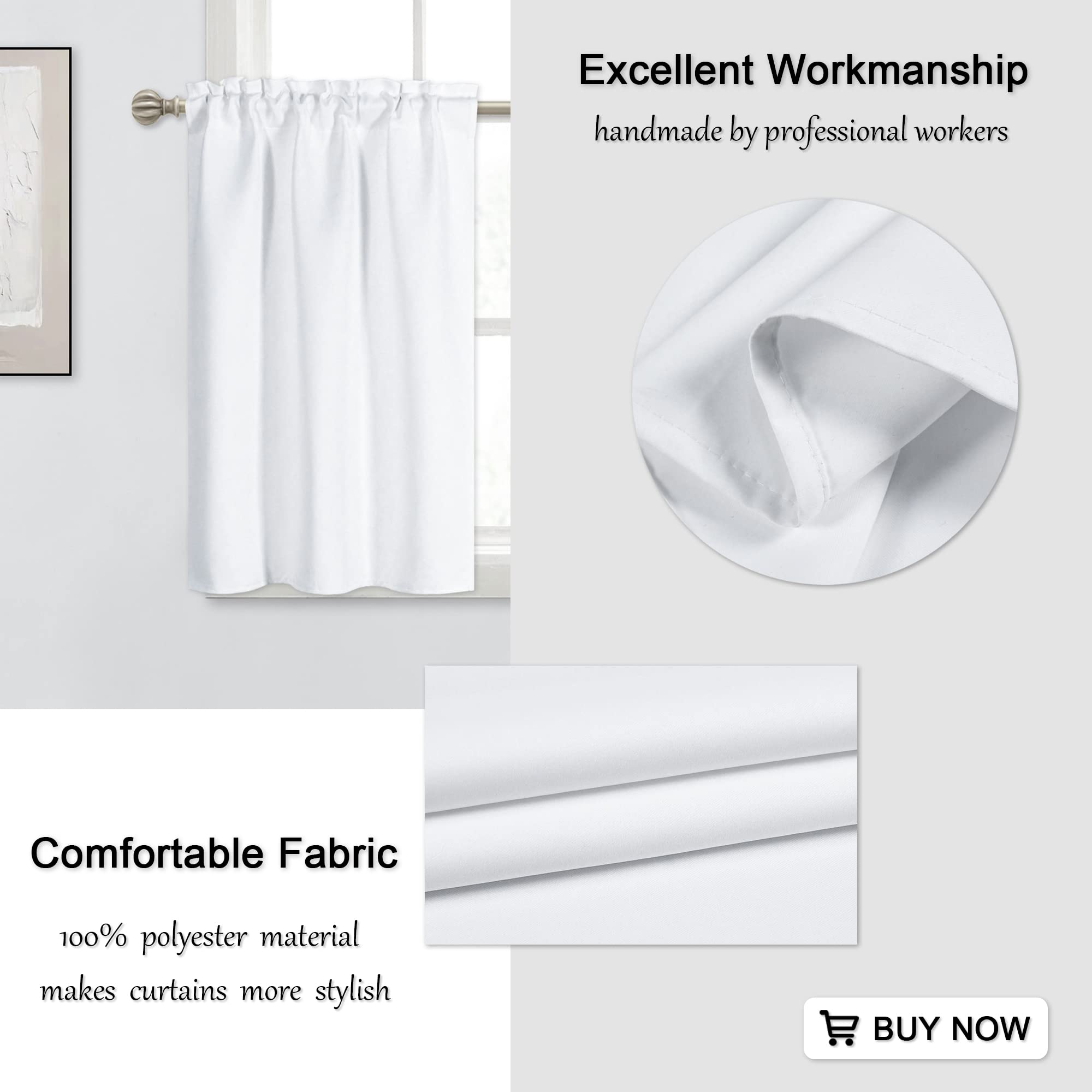 MUMFAS 45 Inch Pure White Blackout Thermal Insulated Curtains for Small Windows - 2 Panels Set (29
