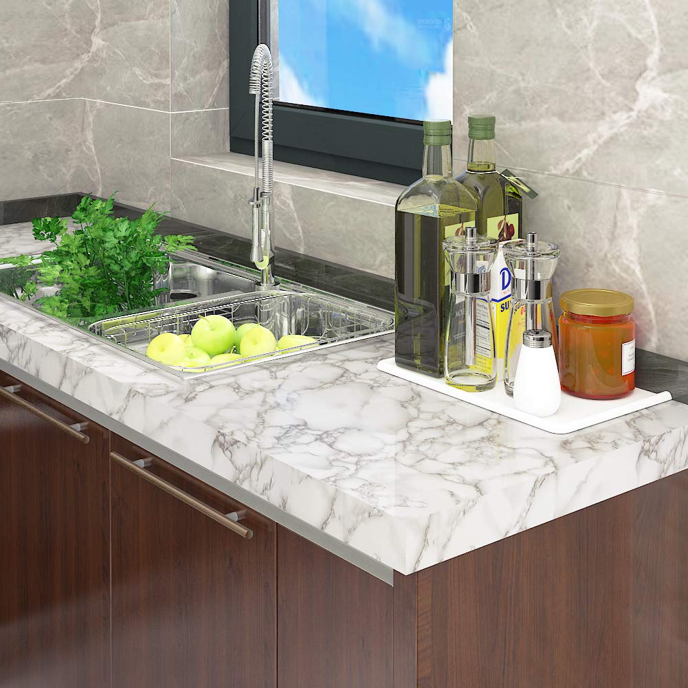 LaCheery 61CM x 4M Grey White Marble Contact Paper - Peel and Stick Wallpaper for Countertops, Cabinets, Tables | Waterproof Self-Adhesive Vinyl Film for Kitchen, Bathroom, Office, Dorm Decor & Furniture Protection