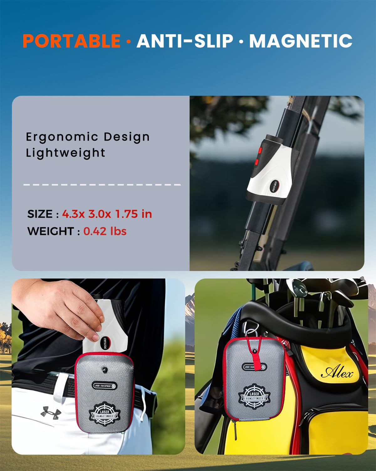 Premium Golf Rangefinder with Slope - 1200 Yards Laser Distance Finder, 7X Magnification & Flag Lock Vibration | Rechargeable Golf Accessory with Magnetic Stripe & Continuous Scan Mode for High-Precision Measurements | Perfect for Tournament Play & Course Practice
