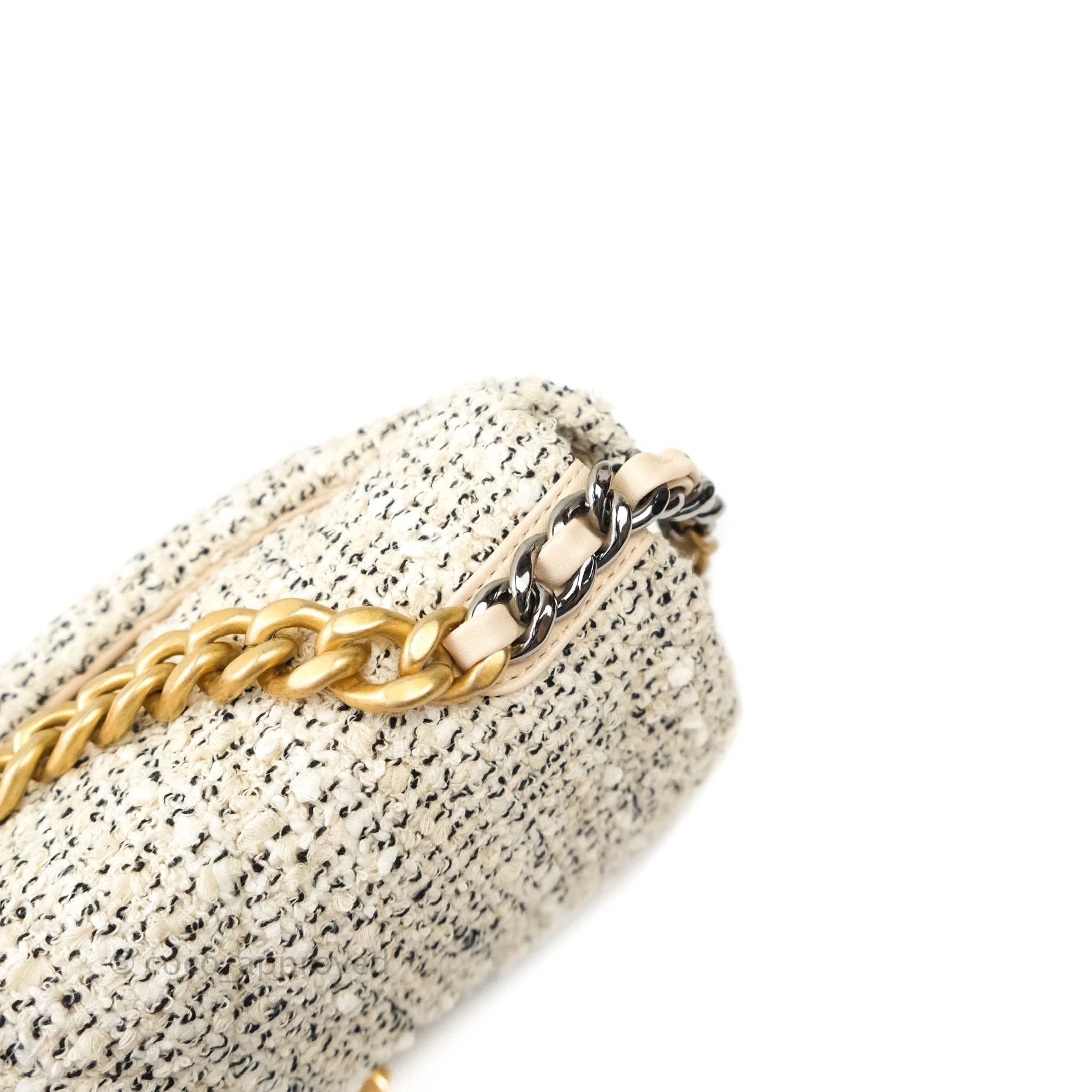 Chanel 19 Small Tweed Handbag in Cream with Mixed Hardware - Luxury Crossbody Bag for Women, Perfect for Date Night & Special Occasions