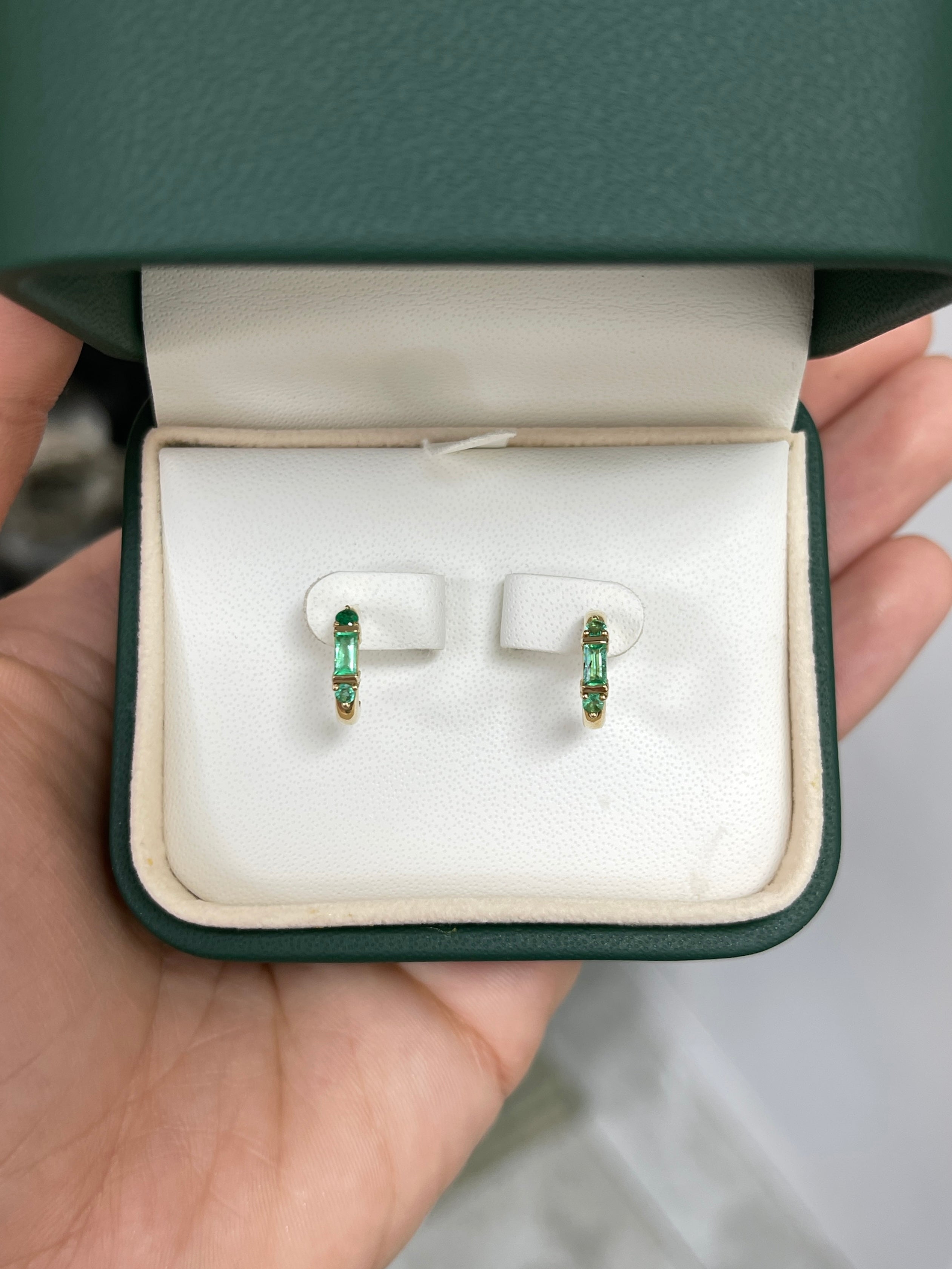 0.50tcw Natural Emerald Half Hoop Earrings in 14K Gold - Elegant Petite Hoop Earrings for Women, Perfect for Everyday Wear, Office & Special Occasions