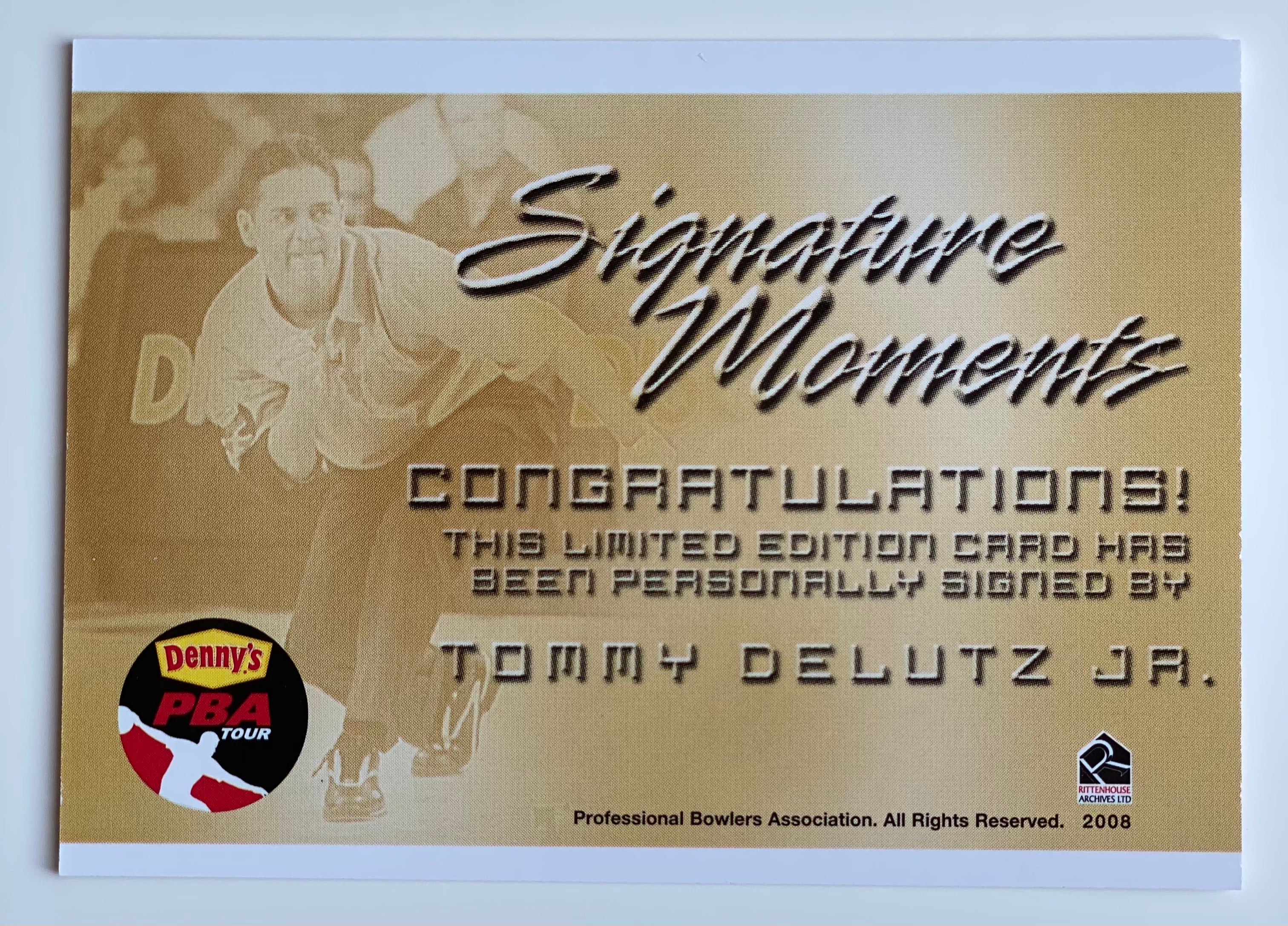 Tommy Delutz Jr. 2008 Rittenhouse Signature Moments PBA Autographed Bowling Trading Card - Perfect for Collectors, Sports Memorabilia Enthusiasts & Bowling Fans