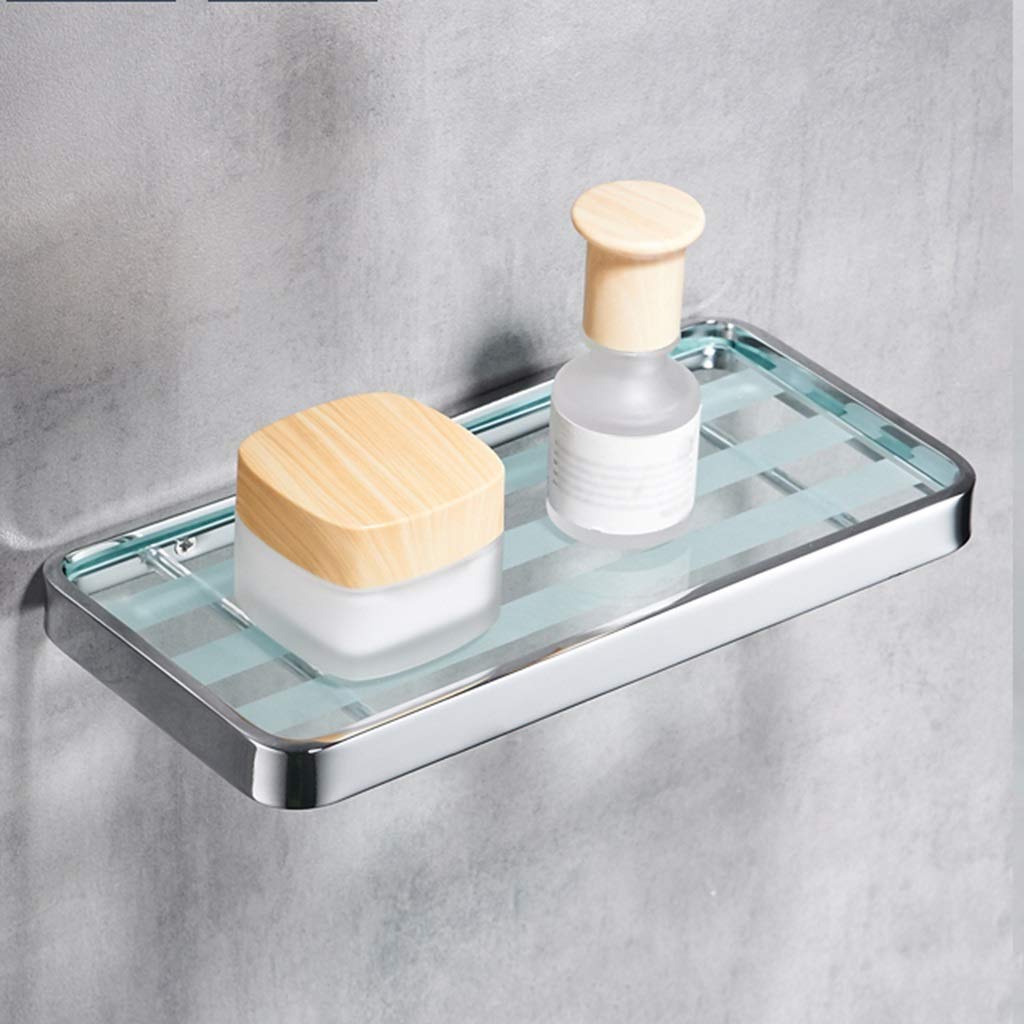 Floating Glass Shelves for Shower & Bathroom - Single Layer Storage Rack, Easy to Clean, Kitchen Spice Organizer (Silver, 25cm) - Perfect for Small Space Organization in Bathrooms, Kitchens & Living Rooms