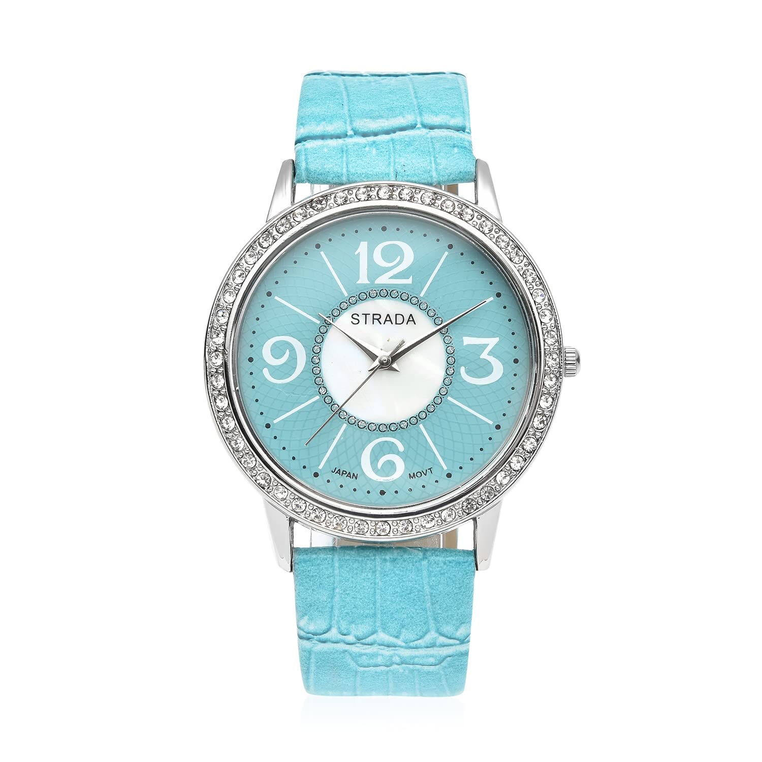 Shop LC Strada Crystal Japanese Movement Faux Mother of Pearl Dial Watch with Faux Leather Strap - Elegant Timepiece for Women, Perfect for Office, Party & Special Occasions