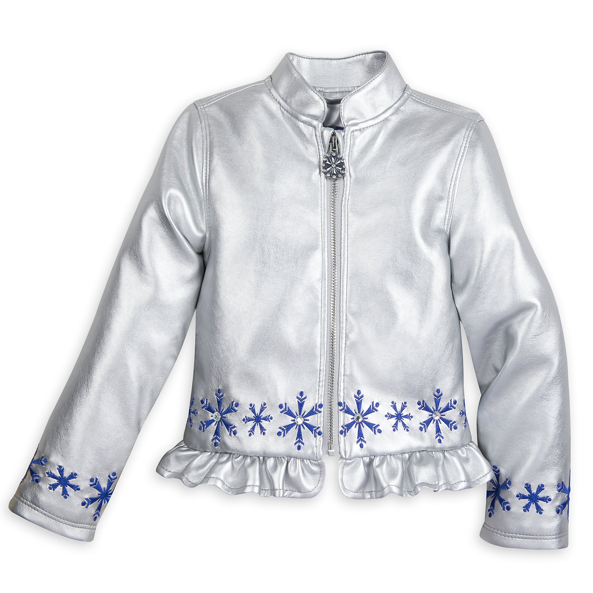 Disney Frozen Faux Leather Jacket for Girls - Silver Elsa Anna Costume Jacket - Kids Winter Coat for Birthday Party & Cosplay