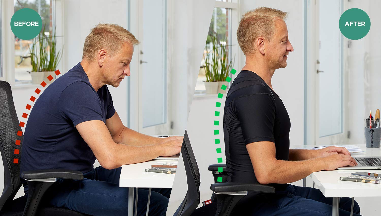 Men's Posture Corrector T-Shirt - Breathable Mesh Back Brace for Shoulder & Spine Alignment - Relieves Neck, Cervical & Lumbar Pain - Ideal for Office Work, Driving & Daily Activities
