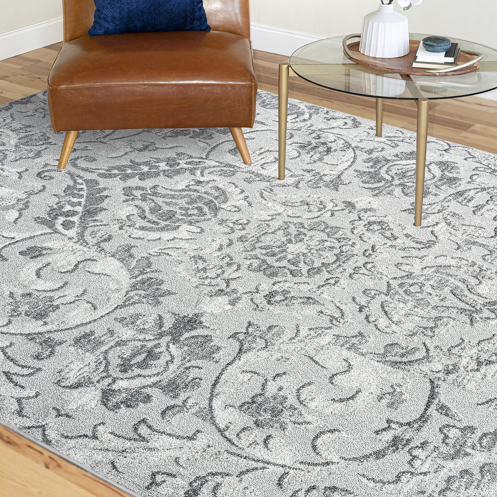 Murrin Gray Large 9x12 Area Rug - Soft Transitional Floral Carpet for Living Room, Dining Room & Bedroom - Indoor Entryway Rug - Perfect for Home Decor, Office & High Traffic Areas
