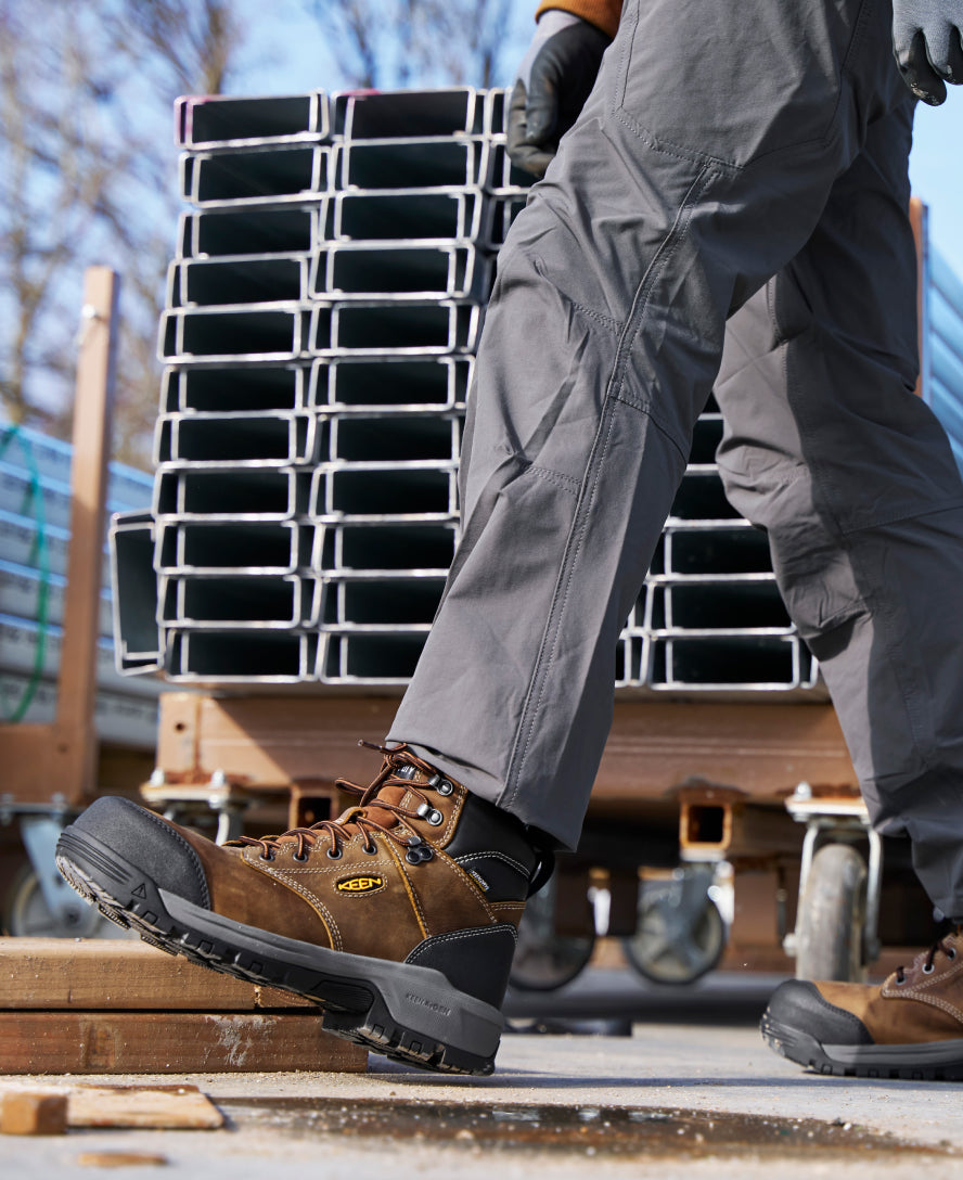 Men's Evanston 6 Waterproof Work Boot with Carbon Toe - Bison/Black - Durable Safety Boots for Construction, Hiking & Outdoor Work
