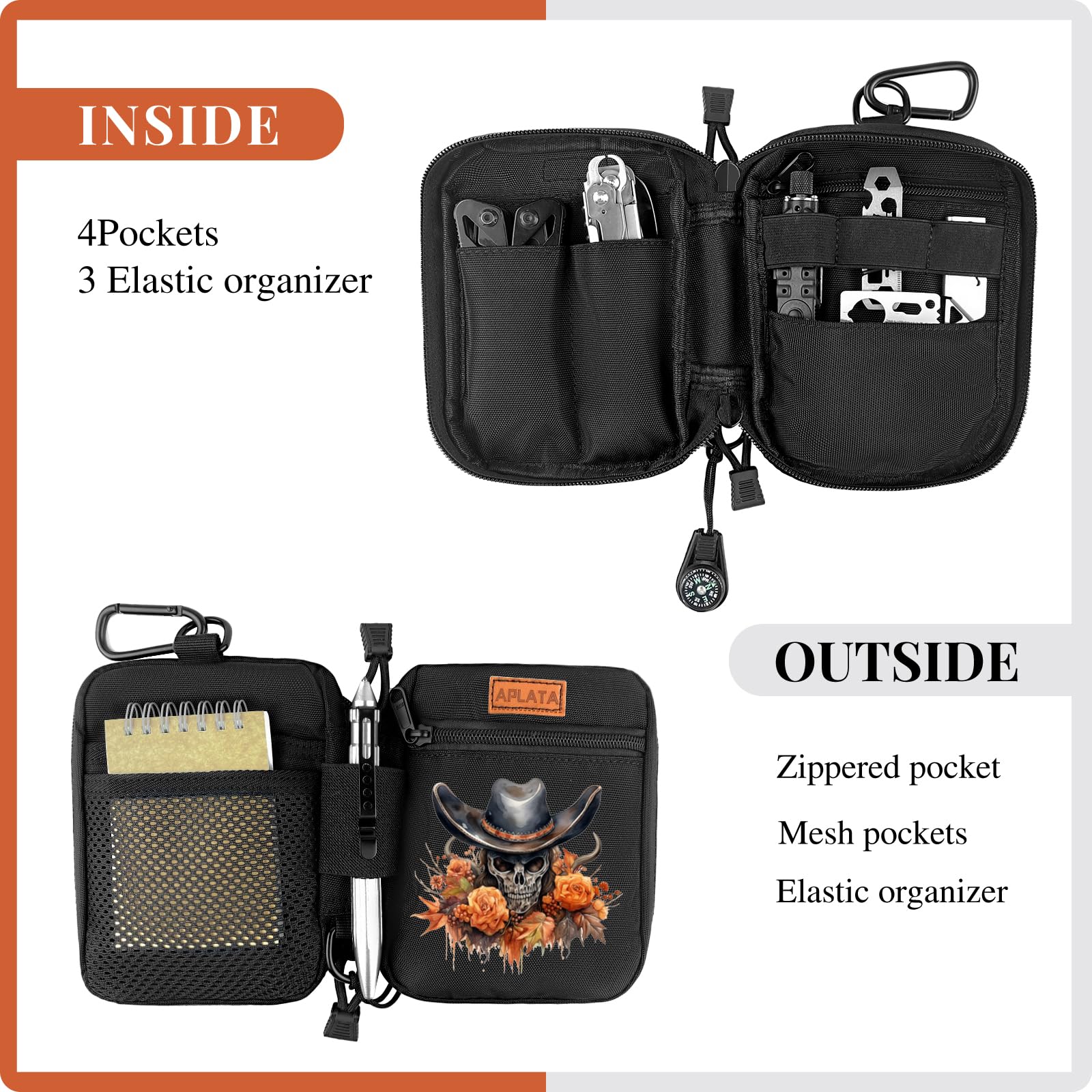 Tactical EDC Pouch Organizer with Carabiner - Compact Tool Pouch for Flashlight, Knife & Tactical Pen - Perfect for Outdoor Adventures, Hiking & Everyday Carry Essentials