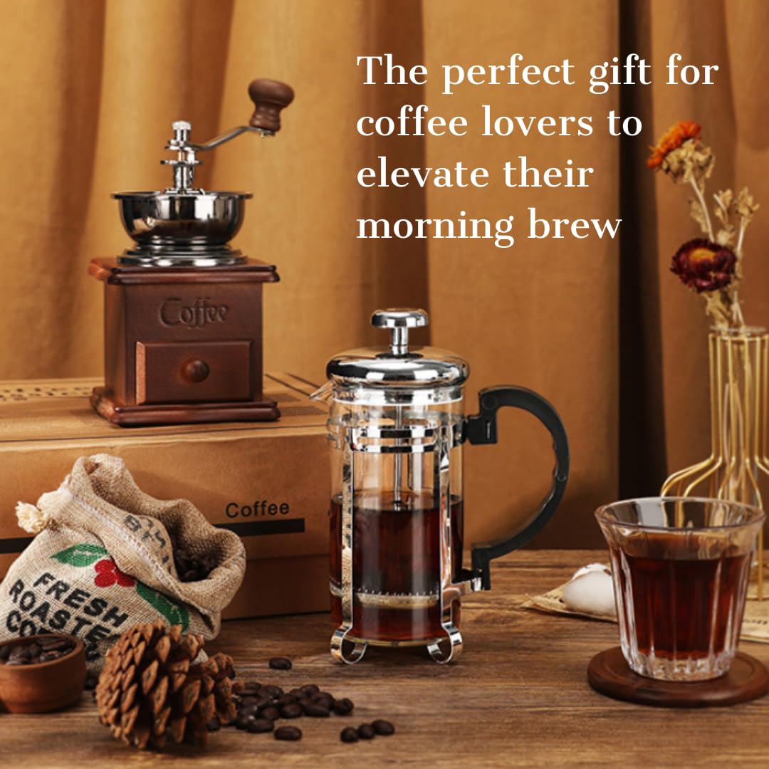 Premium French Press Coffee Maker & Manual Coffee Grinder Set - Stainless Steel Portable Coffee Brewing Kit for Home, Office, Camping & Travel - Perfect Gift for Coffee Lovers & Organic Coffee Enthusiasts