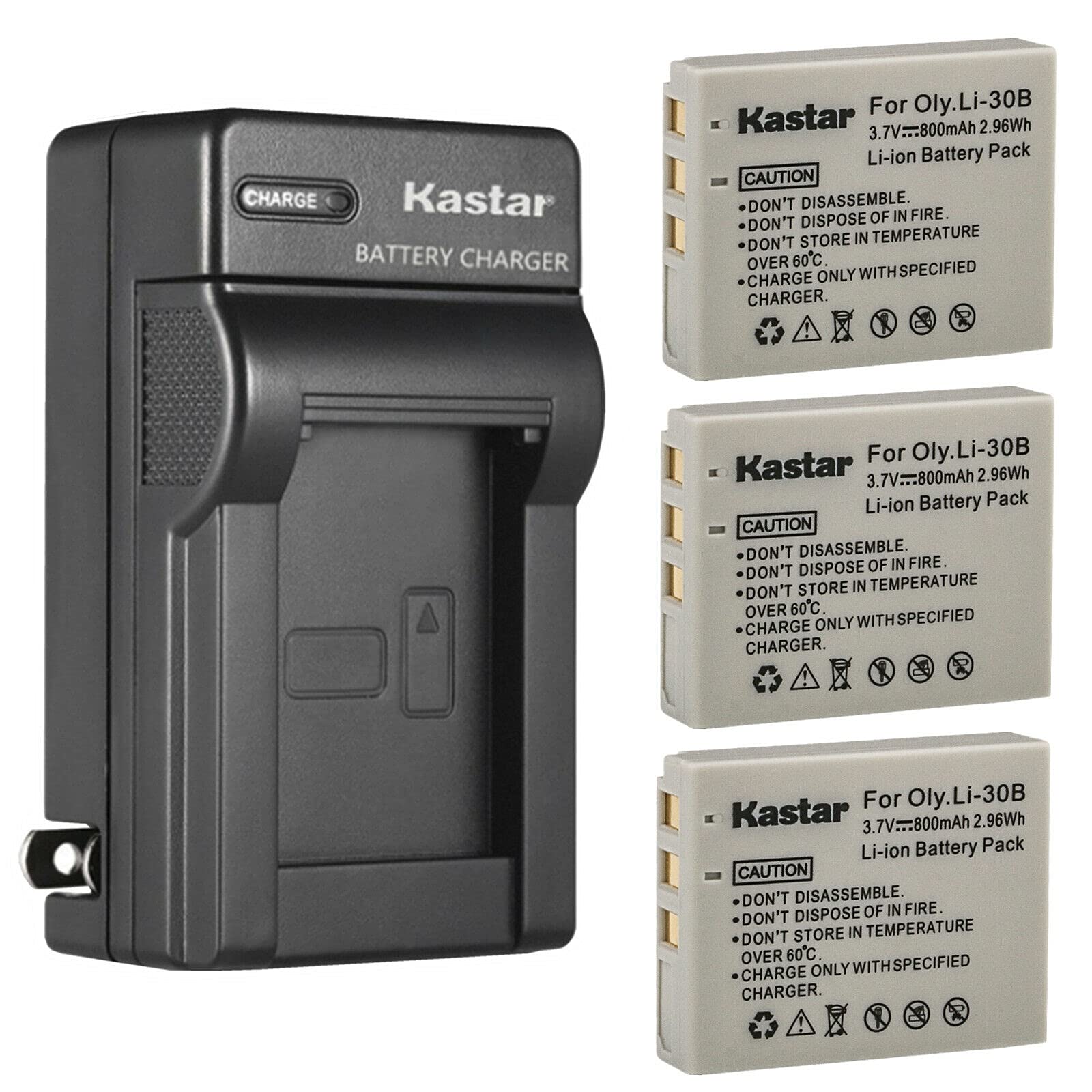 Kastar 3-Pack Replacement Battery & AC Wall Charger for Olympus LI-30B/LI-30C - Compatible with Stylus Verve Digital, µ-Mini Digital Cameras - Perfect for Travel Photography & Outdoor Adventures