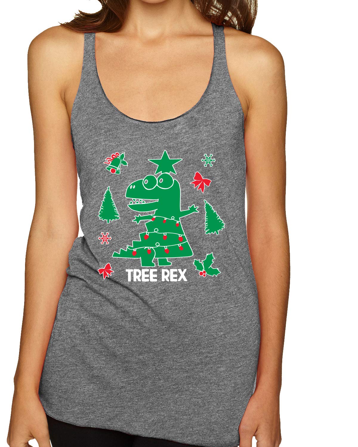 Christmas Trex Tree Rex Tri-Blend Racerback Tank Top - Soft Vintage Style Holiday Shirt for Women - Perfect for Christmas Parties & Festive Family Gatherings