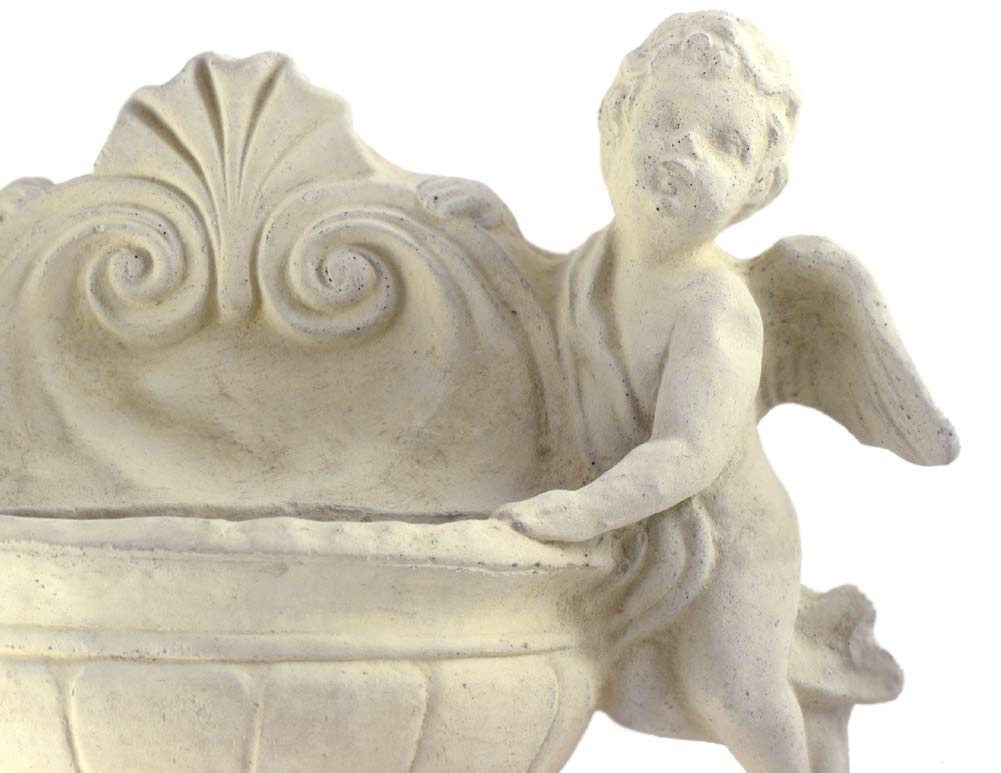 Cherub American-Made Cast Stone Water Font & Wall Planter, 15
