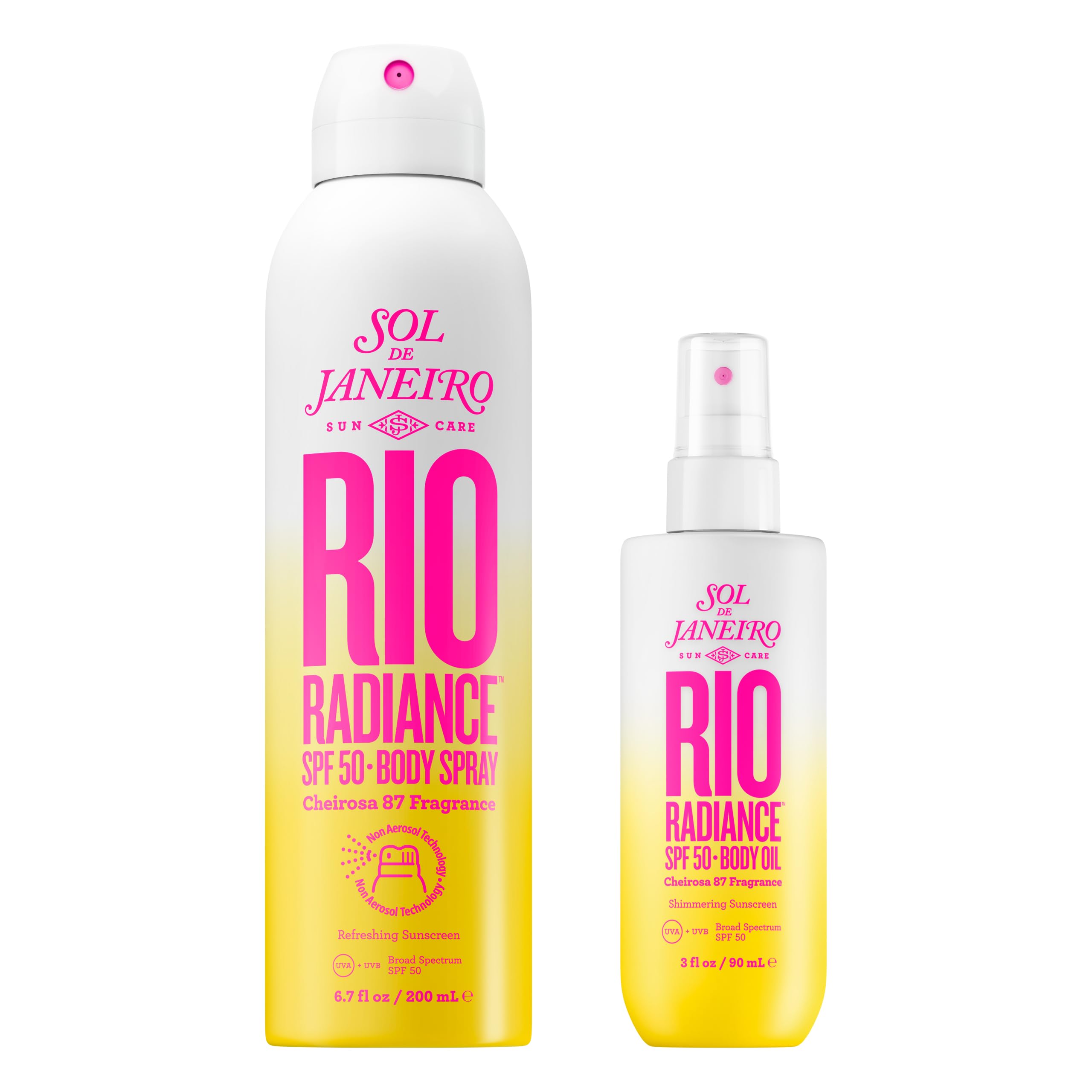Sol de Janeiro Rio Radiance SPF 50 Body Spray & Body Oil Set - Tropical Scented Sun Protection Duo for Beach, Pool & Summer Vacation