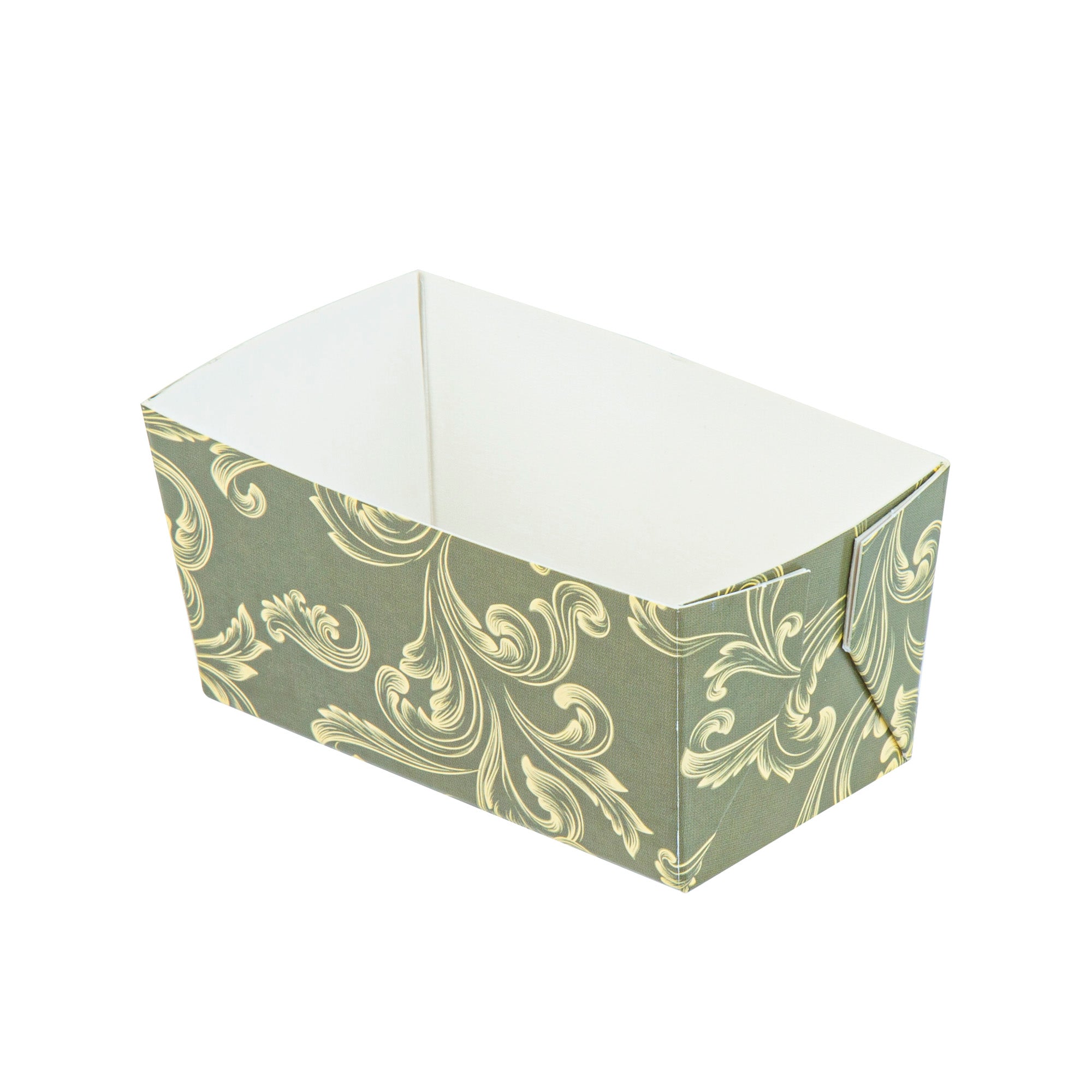 Bake Tek 9 oz Dark Green Vintage Floral Paper Mini Loaf Pans - Greaseproof Baking Cups (4