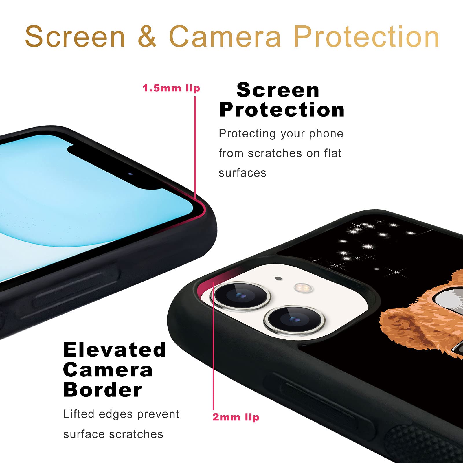 FANXI Shockproof Cute Teddy Bear Phone Case for iPhone 11 - Protective 6.1 Inch Cover for Men, Boys & Kids (Black) | Perfect Gift for Birthday, Christmas & Daily Use