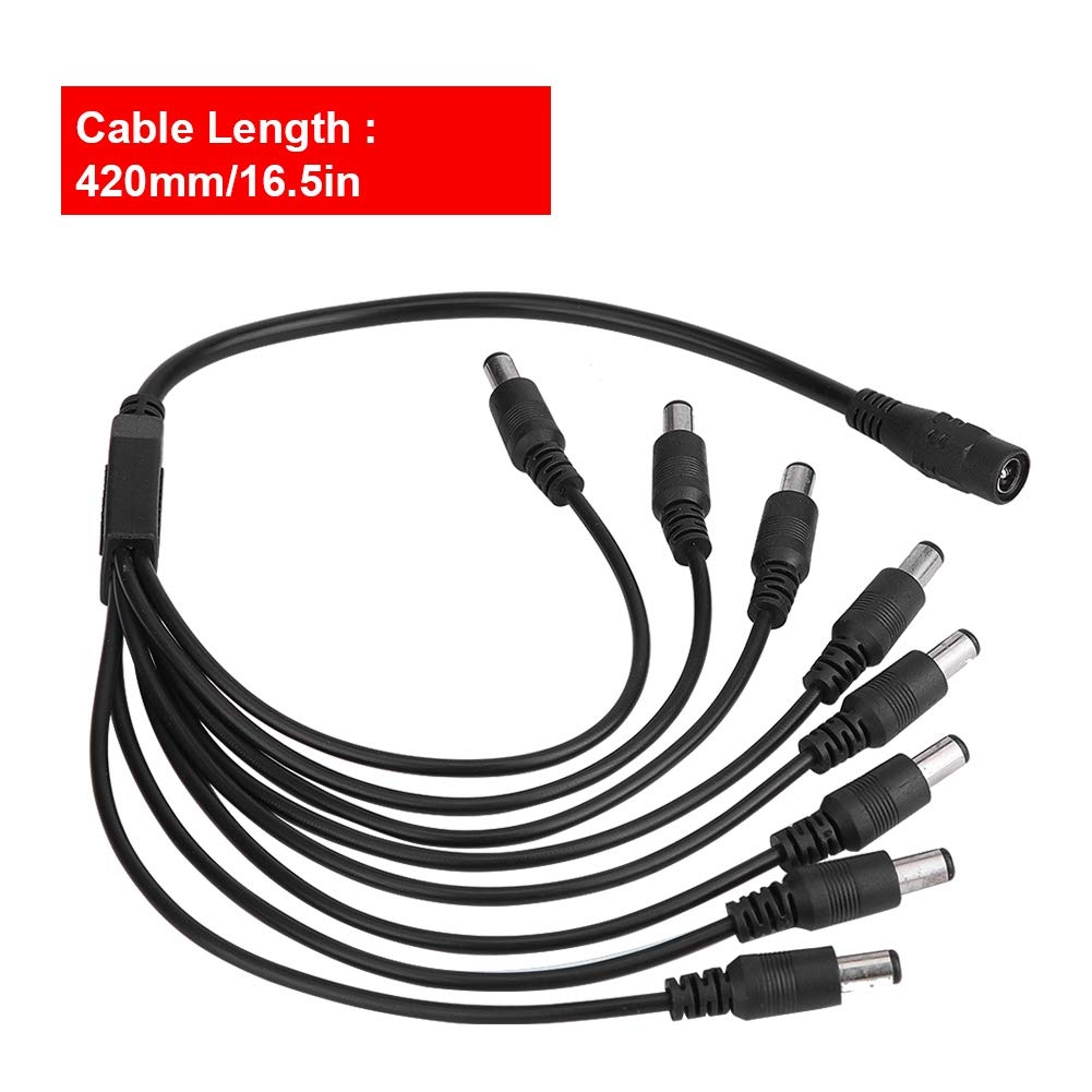 SYH&AQYE 8-Way Power Splitter Cable - 5.5mm x 2.1mm Male to Female DC Power Cord - 1 Female to 8 Male Y Adapter for CCTV Cameras, LED Strip Lights, Security Systems - Perfect for Home/Office Surveillance & DIY Lighting Projects