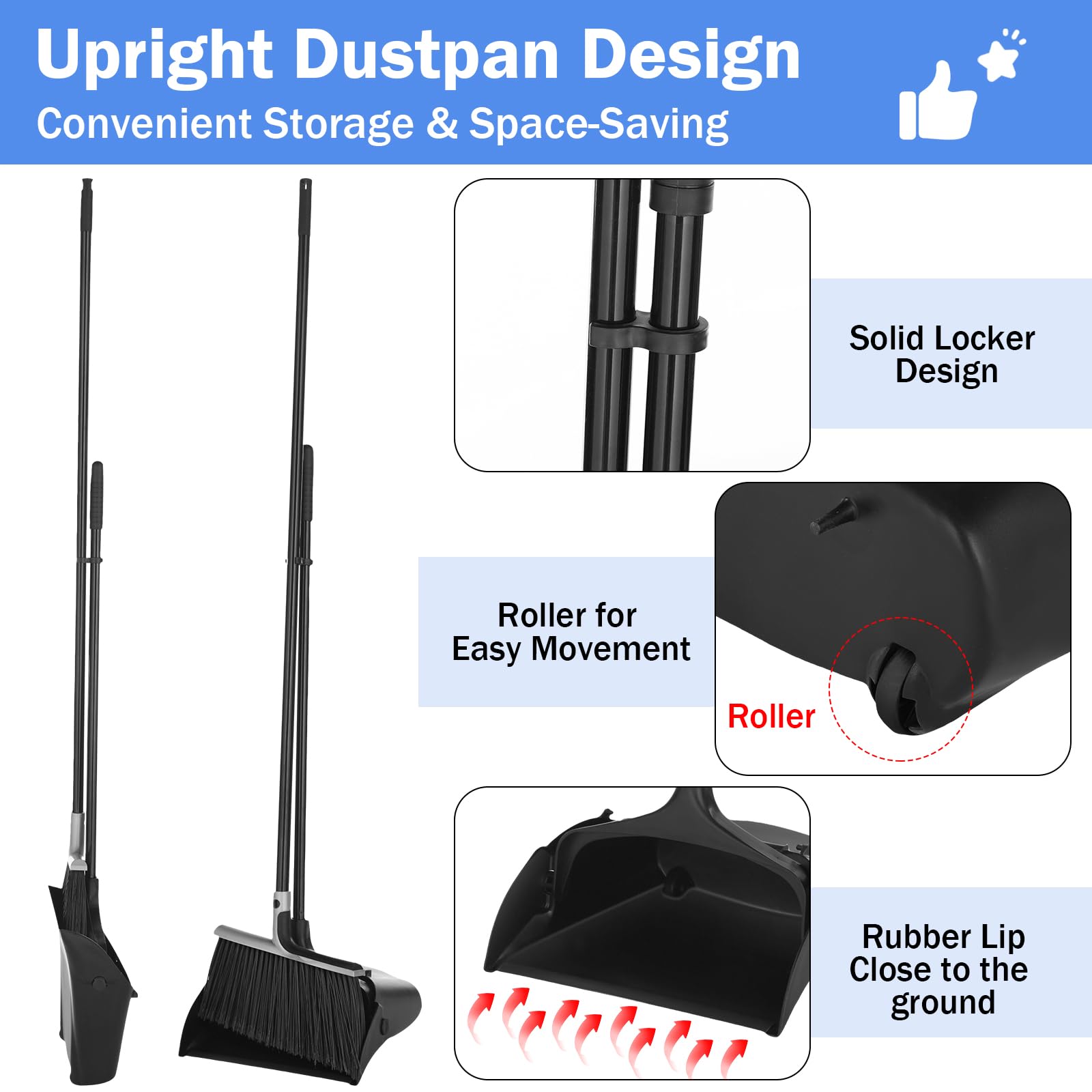 **6-Piece Broom and Dustpan Set with 54-Inch Long Handle - Heavy-Duty Commercial Plastic Upright Dustpan for Floor Cleaning - Ideal for Home, Office, Restaurant, Indoor & Outdoor Use**