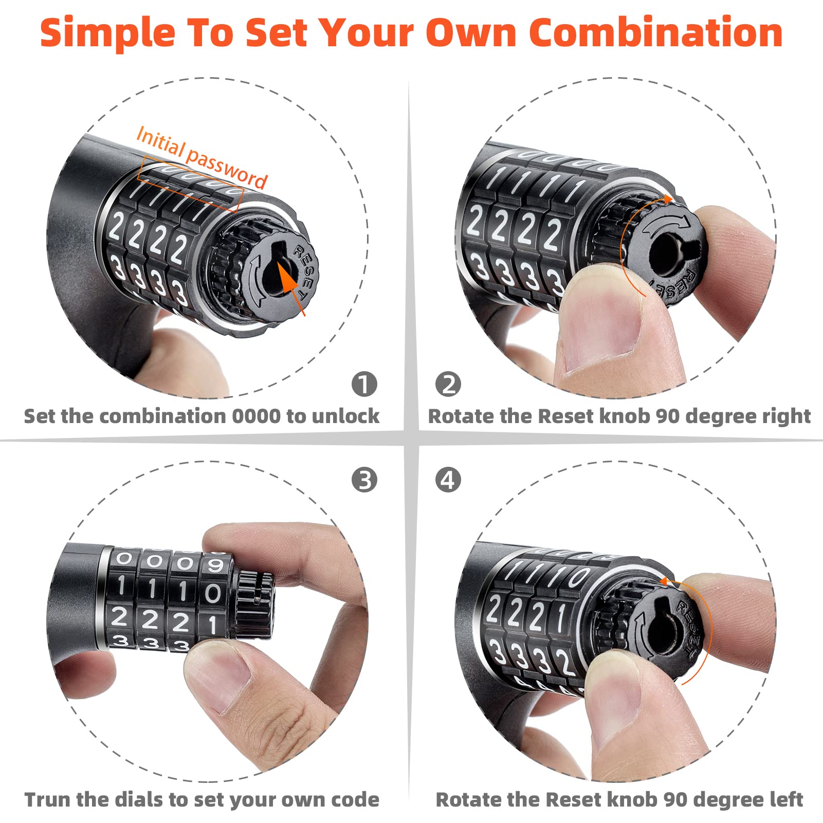 ROCKBROS Heavy Duty Anti-Theft Bike Lock - 3.2FT High Security Bicycle Chain Lock with Resettable Combination & 2 Keys for Bikes, Motorcycles, Scooters - Perfect for Outdoor Cycling, Garage Storage, and Home Security Protection