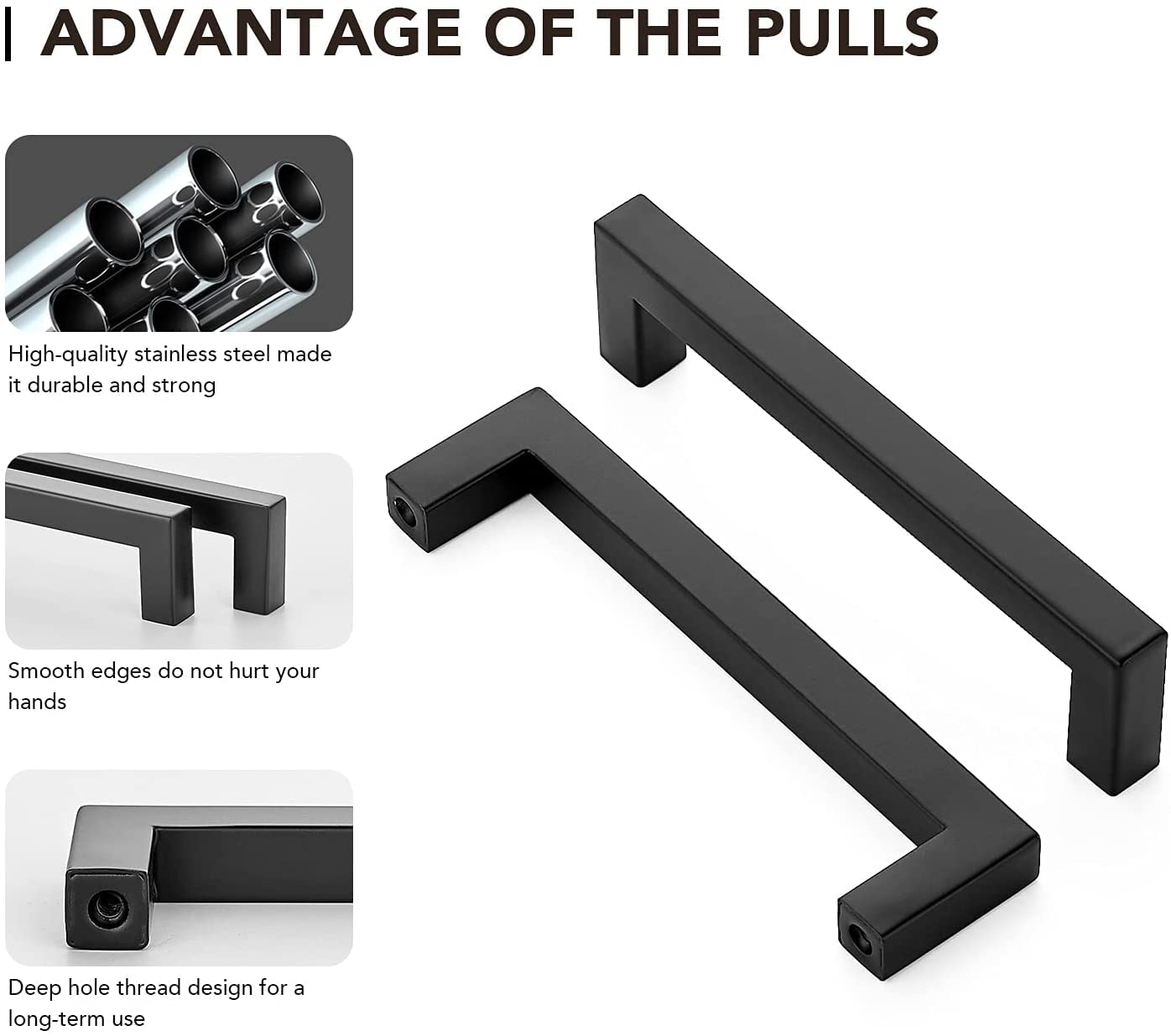 Ravinte 5 Inch Square Black Cabinet Pulls - Modern Kitchen Cabinet Handles with Drill Mounting Template - 55 Pack for Kitchen Cabinets, Cupboards, and Drawers