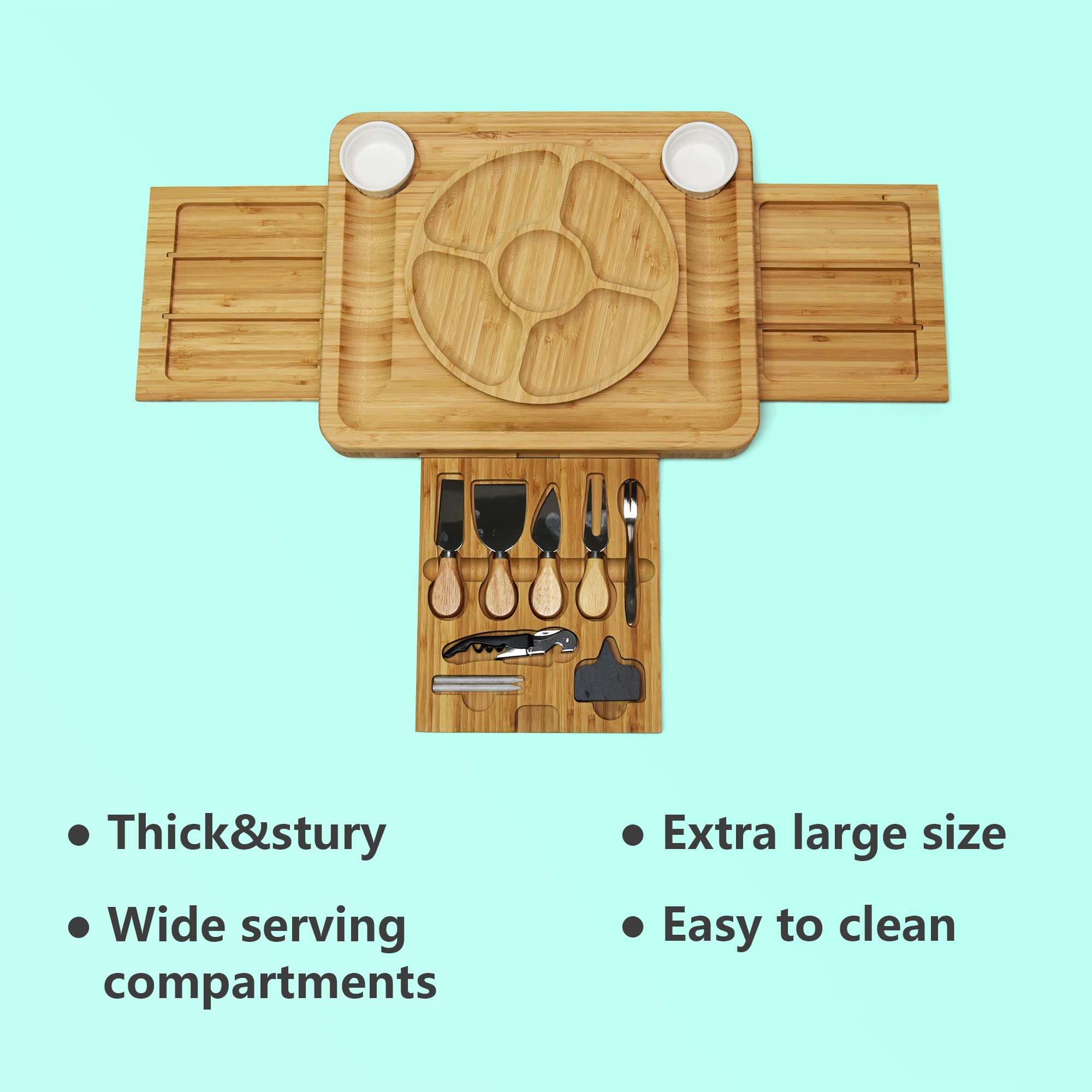 Premium Bamboo Charcuterie Board Set with Knives - Large Wooden Cheese Platter for Entertaining, Housewarming Gifts, Wedding Registry & Birthday Presents - Perfect for Wine Parties, Charcuterie Nights & Holiday Gatherings