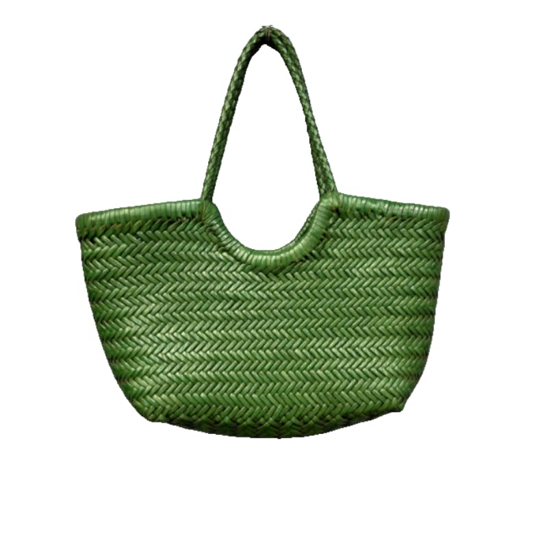 Handmade Woven Leather Tote Bag for Women - Genuine Cowhide Vegetable Basket Purse - Perfect for Grocery Shopping, Farmers Market & Everyday Use