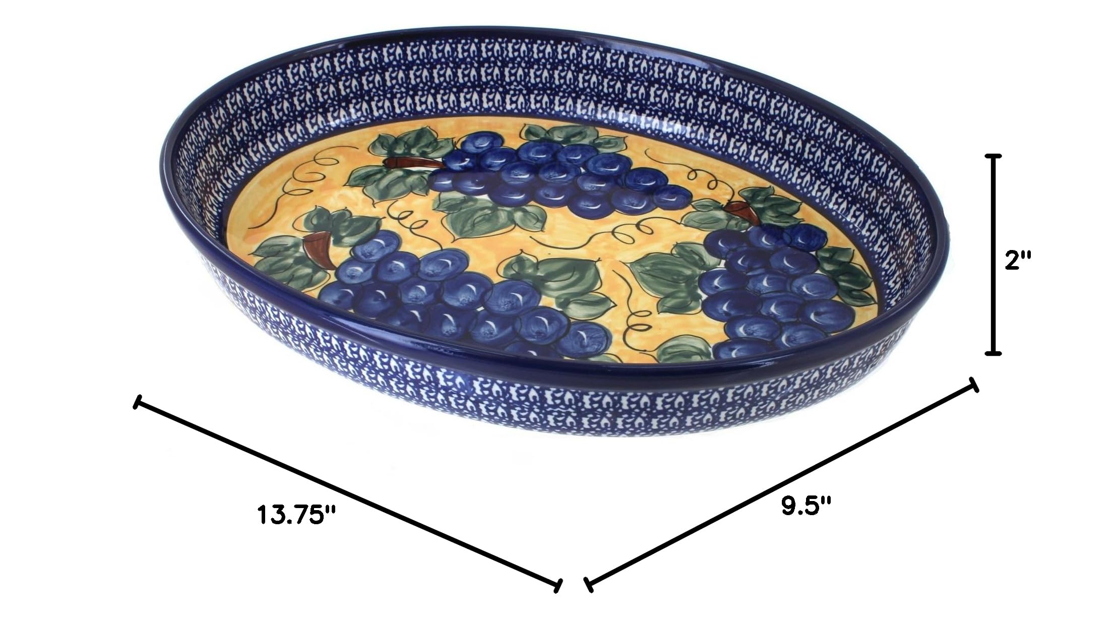 Handmade Blue Rose Polish Pottery Large Oval Baker - Traditional Ceramic Baking Dish for Casseroles, Bread & Desserts | Perfect for Holiday Dinners & Family Gatherings