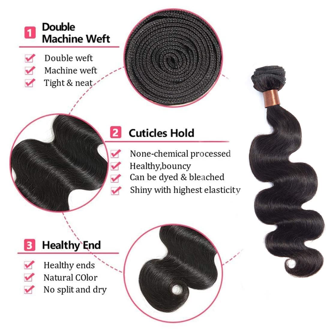 100% Unprocessed Indian Virgin Human Hair Bundle - 22 Inch Body Wave 100g Natural Black Color for Weaves, Extensions & Styling