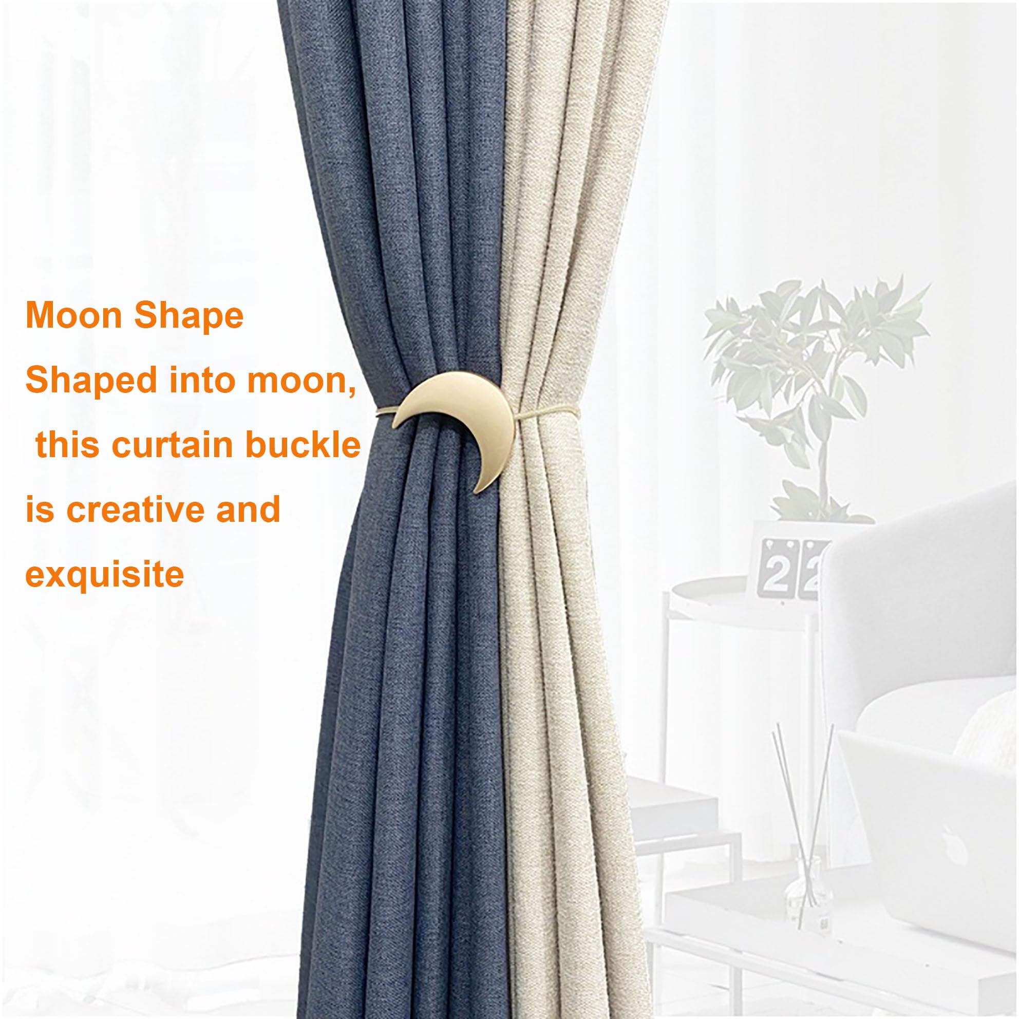 Gold Moon and Star Magnetic Curtain Tiebacks - Decorative Rope Holdbacks for Window Drapes (1 Pair) - Elegant Bedroom Home Decor for Living Room, Nursery & Dorm