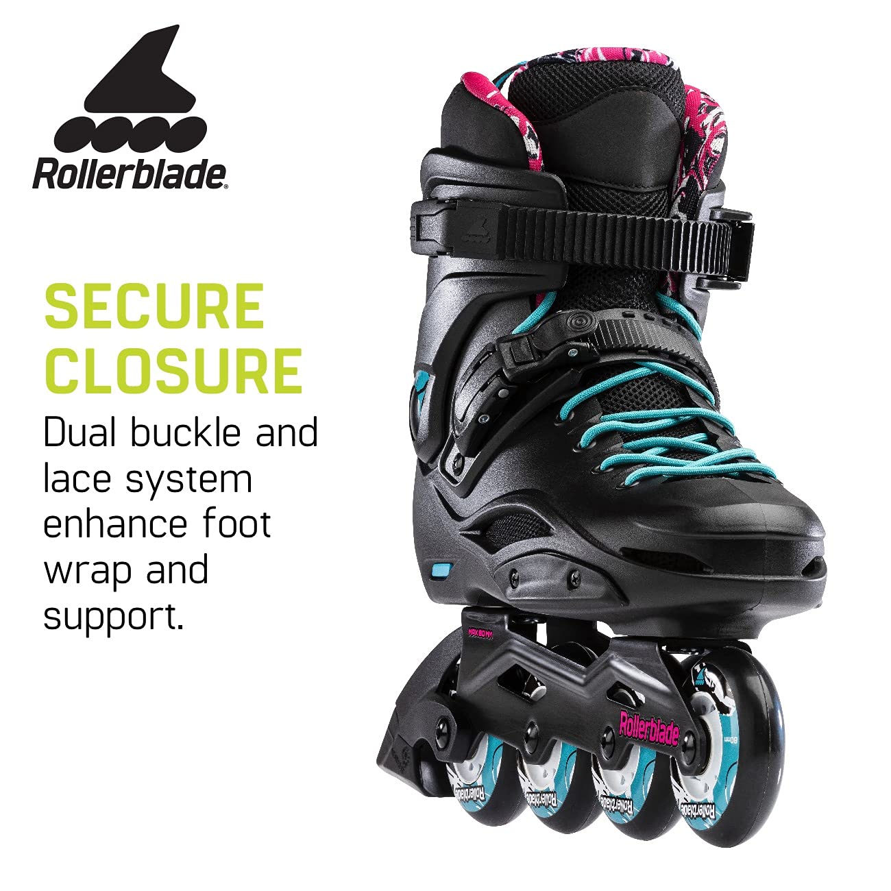 Rollerblade RB Cruiser Women's Adult Fitness Inline Skates - Black/Aqua - Urban Performance Skating for Women - Perfect for Outdoor Exercise, Fitness Training & City Commuting