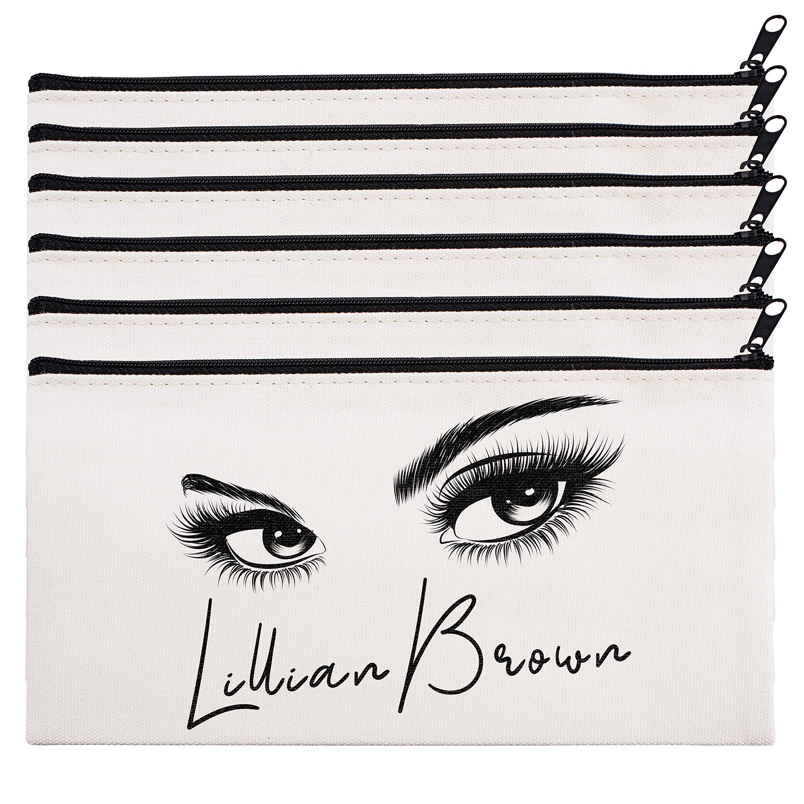 Personalized Cosmetic Case with Eyelash Design - Women's Makeup Bag for Travel, Bridesmaid Gifts & Bachelorette Parties | Customized Toiletry Organizer Pouch Set of 6 | Perfect for Weddings, Birthdays & Girls' Night Out Survival Kits