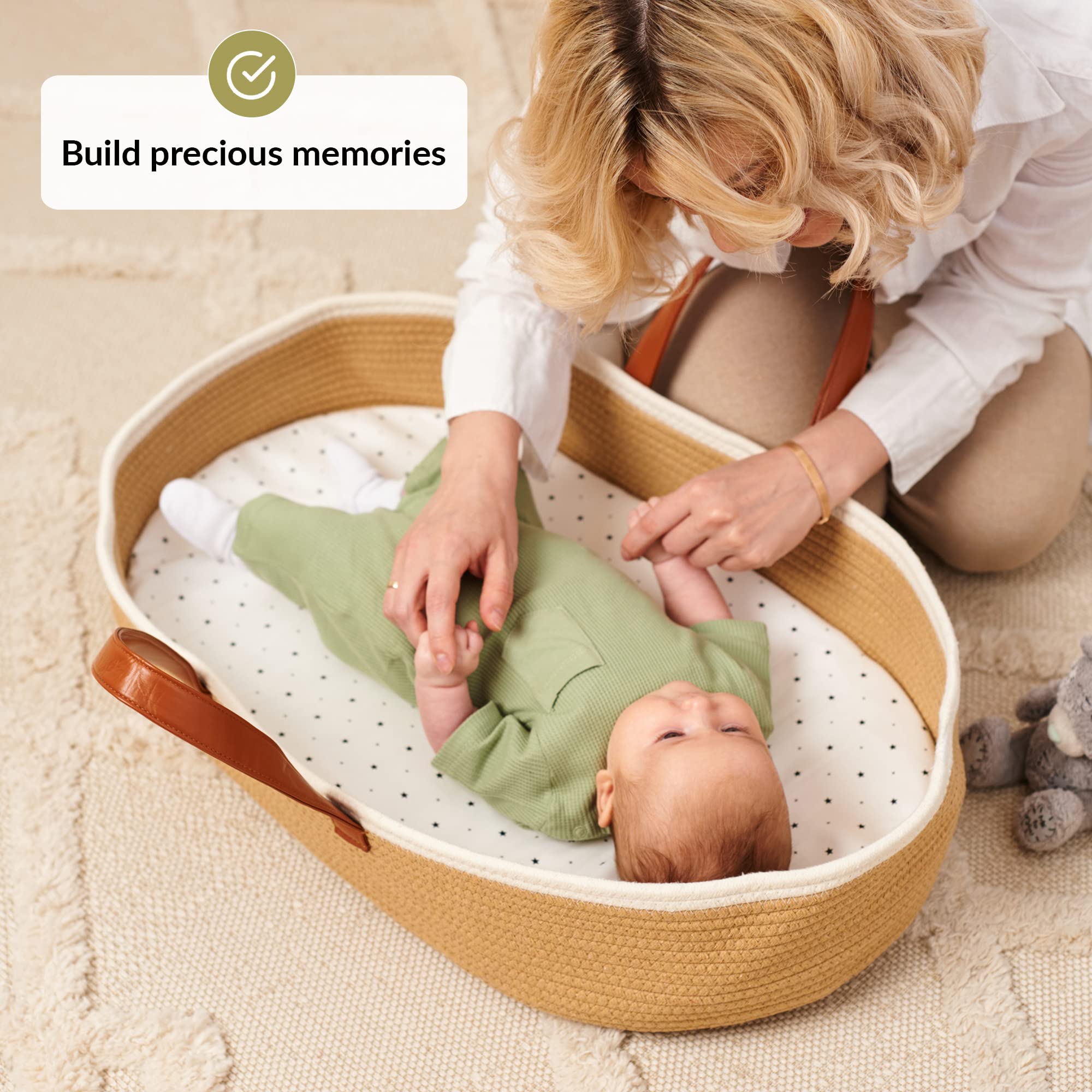Organic Cotton Moses Baby Basket with Soft Muslin Blanket - Portable Infant Changing Basket for Nursery & Travel - Breathable Woven Bassinet with Removable Pad - Perfect for Newborn Sleep, Diaper Changes & On-the-Go Parenting