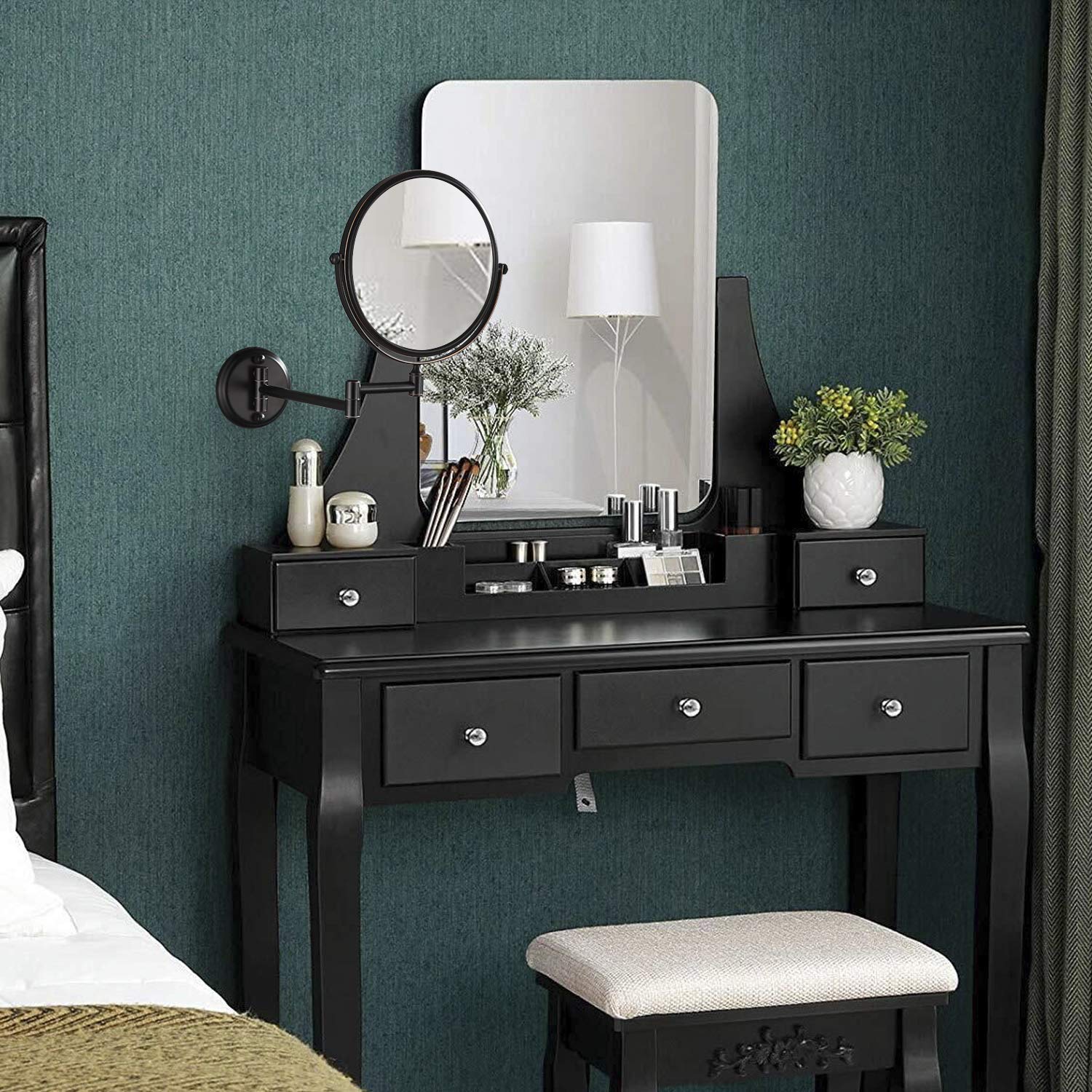 **Double Sided Wall Mount Makeup Mirror with 360° Rotation – Round Vanity Mirror for Home & Hotel Bathroom – Perfect for Makeup, Skincare & Grooming**