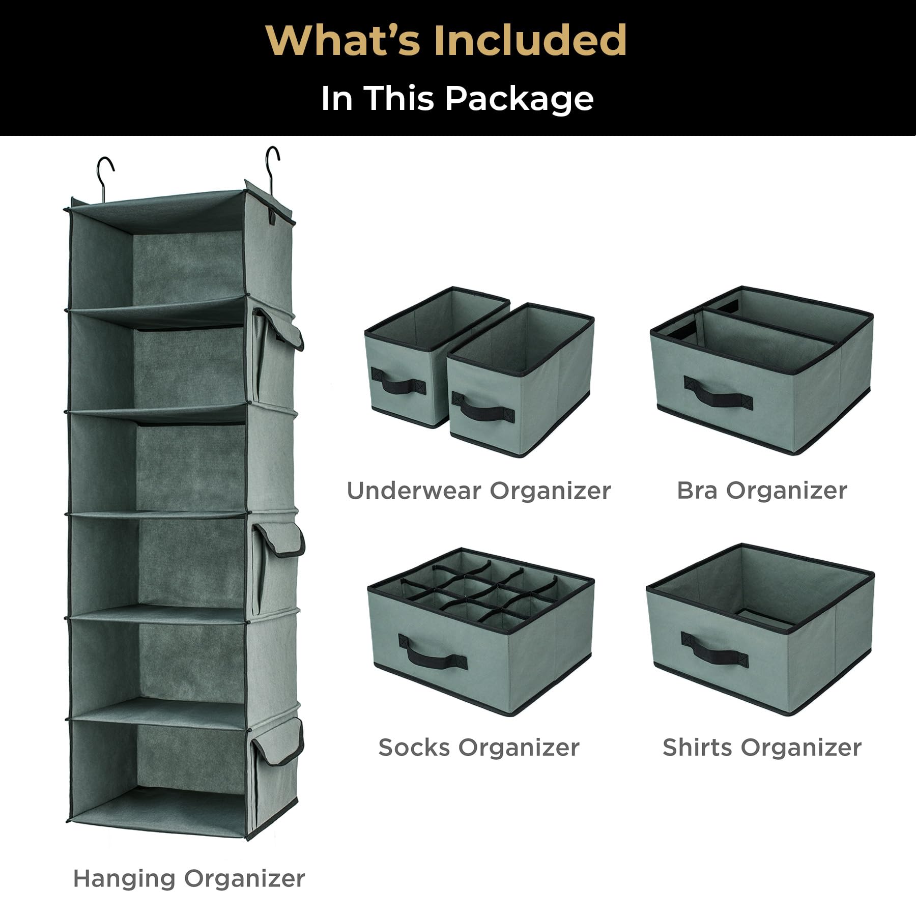 SMIRLY 6-Tier Hanging Closet Organizer with Storage Shelves - Foldable Wardrobe Organizer with 2 Heavy-Duty Hooks for Bedroom, Nursery, Closet & Home Storage - Perfect for Organizing Clothes, Toys & Accessories