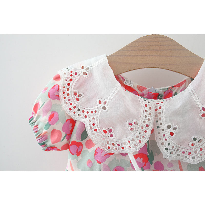 Floral Print Baby Girl Dress with Doll Neck Cutout - Perfect for Parties, Photos & Special Occasions