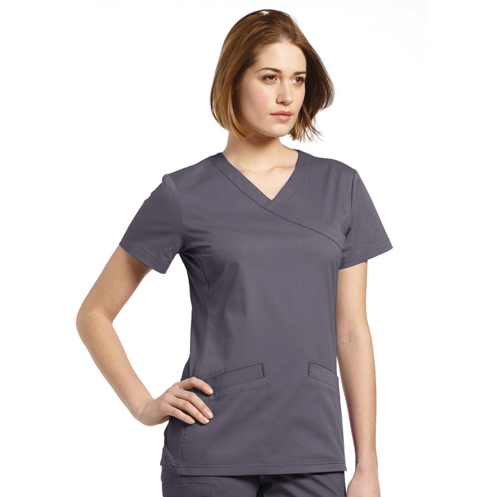 Allure by White Cross Women's Mock Wrap Knit Side Panel Solid Scrub Top - XXX-Large Pewter Grey | Comfortable Nursing Uniform for Healthcare Workers & Medical Professionals