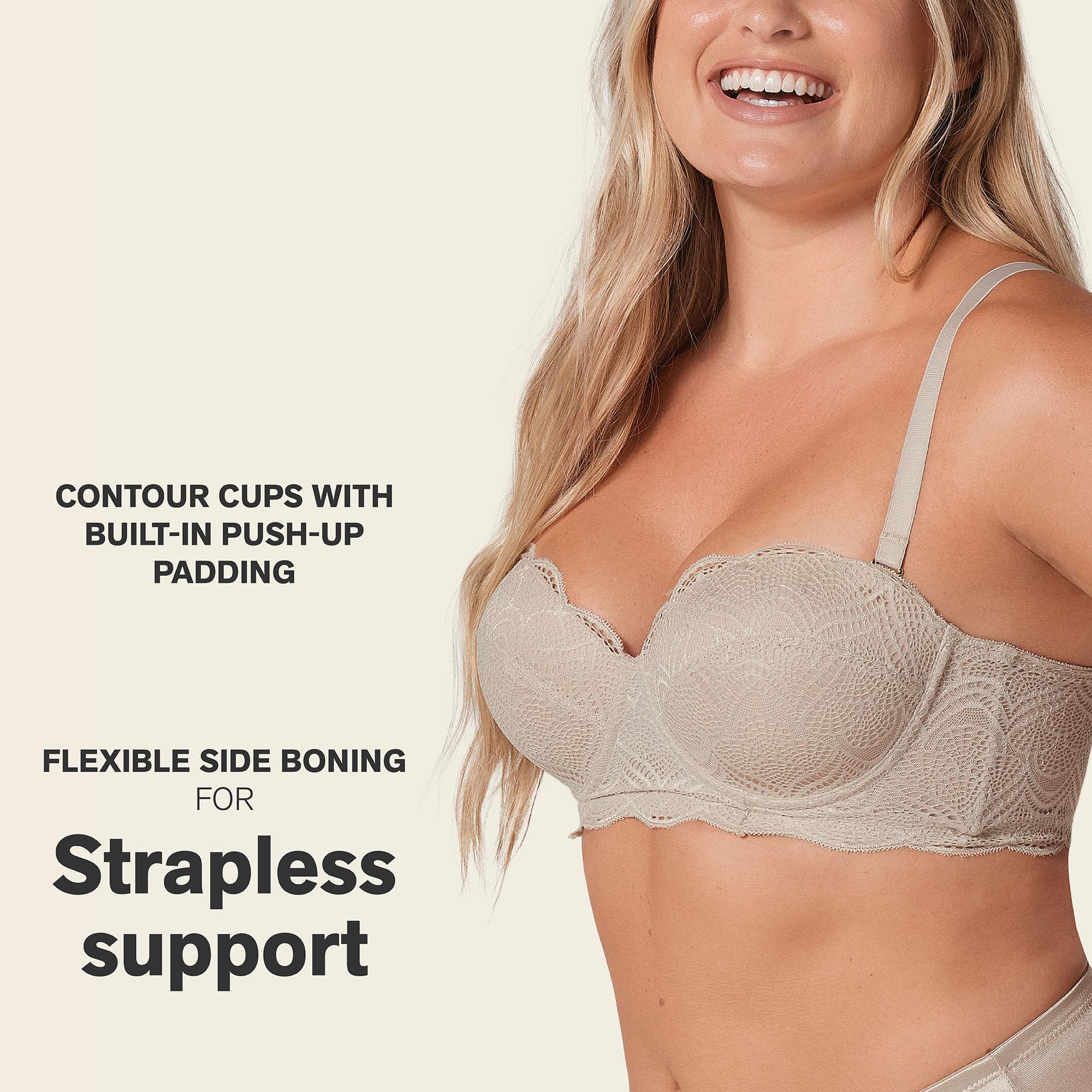 Leonisa Strapless Bras for Women - Full Coverage Push Up Bra with Lace & Removable Pads | Comfortable & Supportive for Weddings, Parties & Everyday Wear